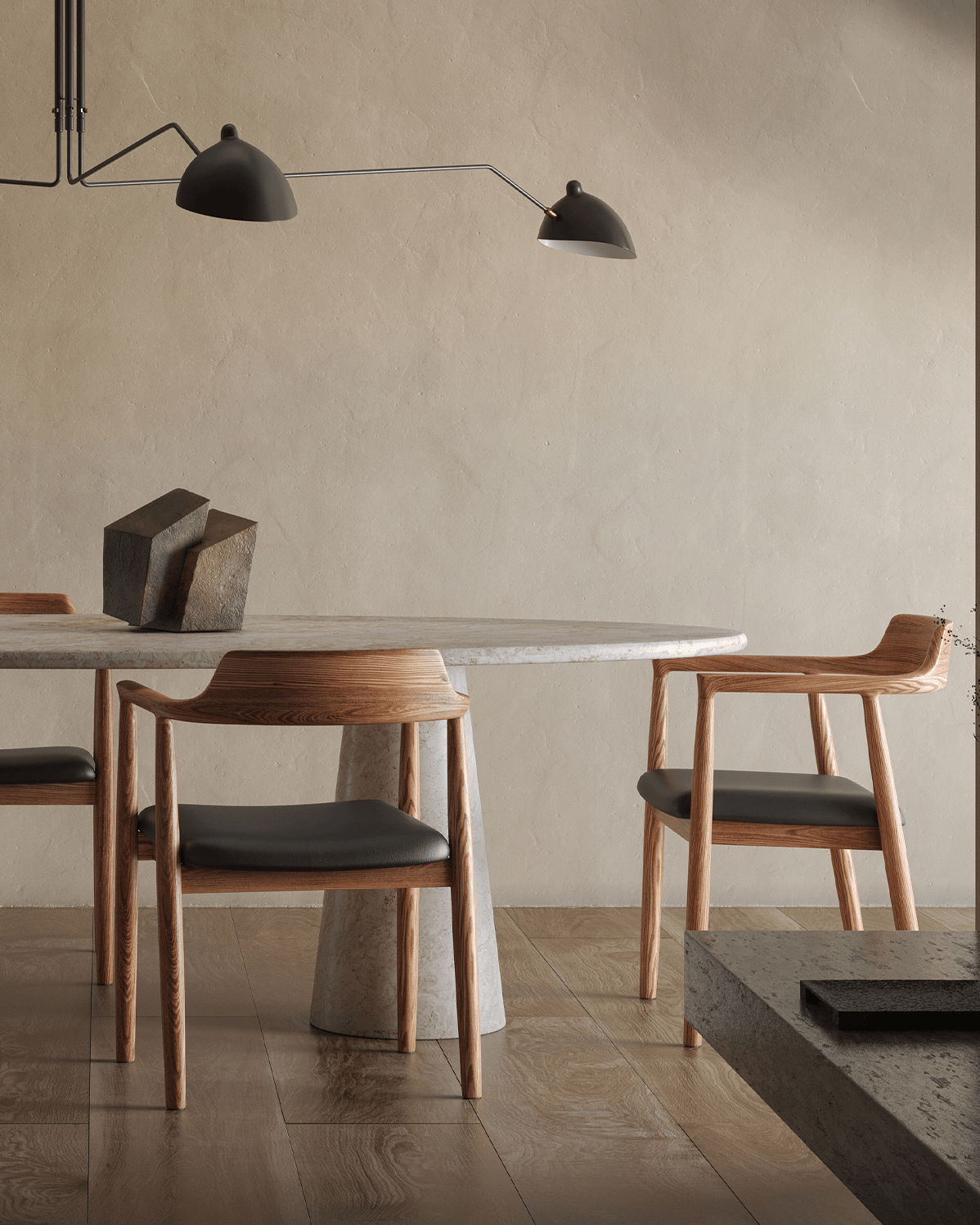 Astera™ oval dining table | honed white travertine - tables astera | madorne