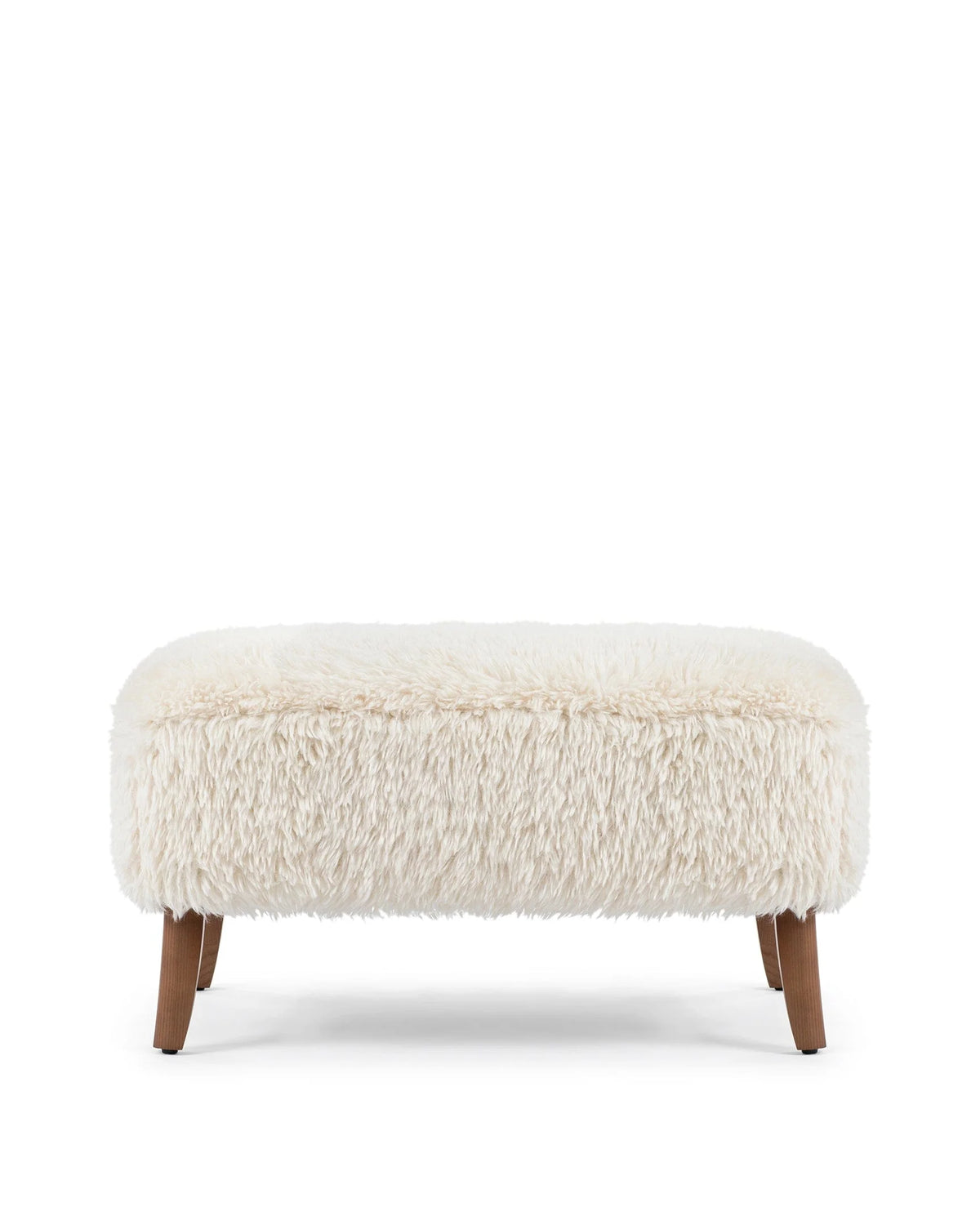 Caba™ ottoman | sherpa and walnut - white long hair - stools & ottomans caba | sculptural designer | madorne