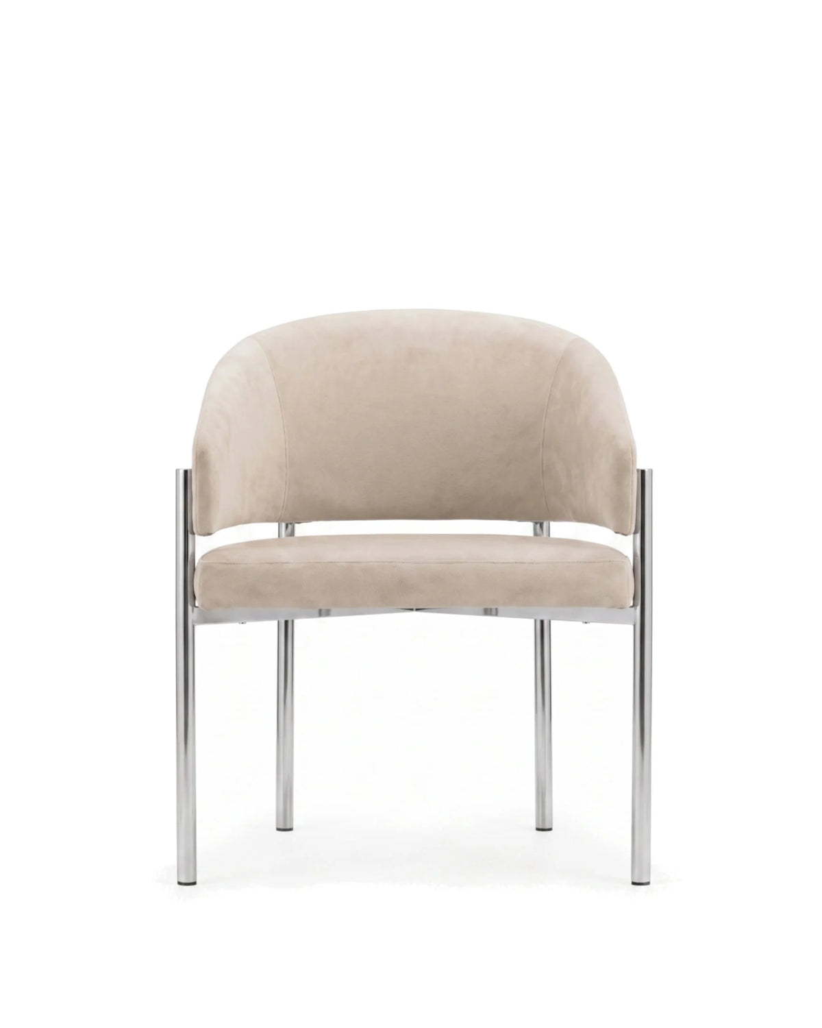 Esma™ barrel dining chair | metal frame - latte vegan suede and chrome - chairs curved with | madorne
