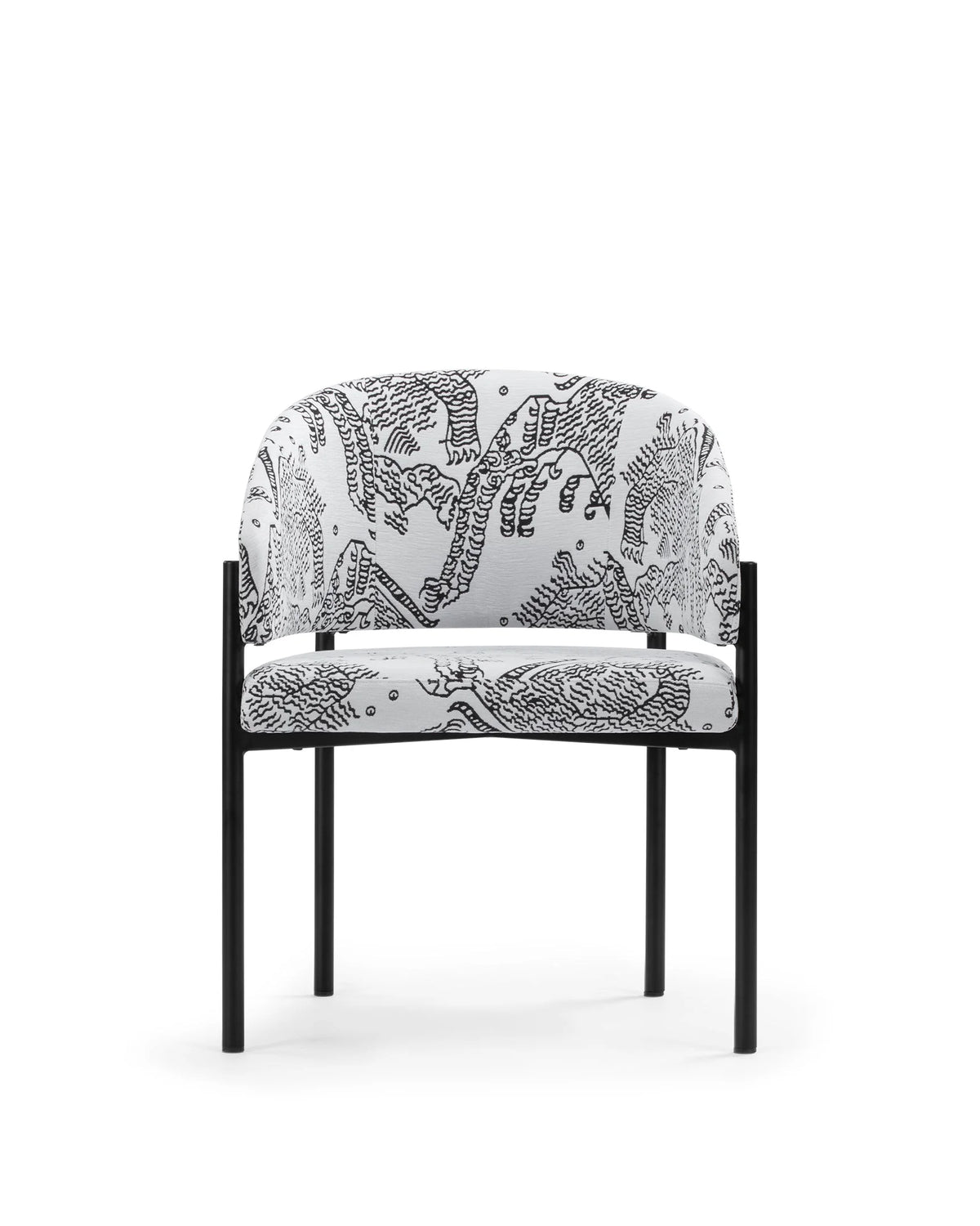 Esma™ barrel dining chair | metal frame - white tiger mountain and black - chairs curved with | madorne