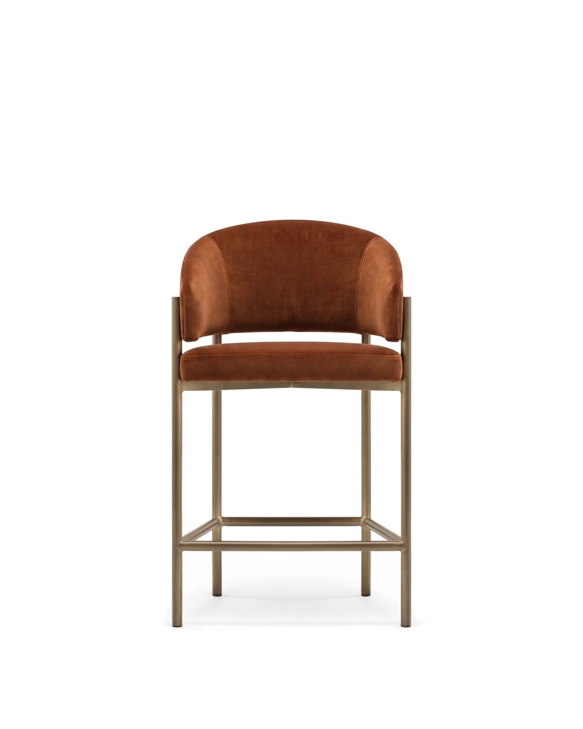 Esma™ counter stool | curved back and metal frame - burnt orange velvet - bar & stools esma | designer or | madorne