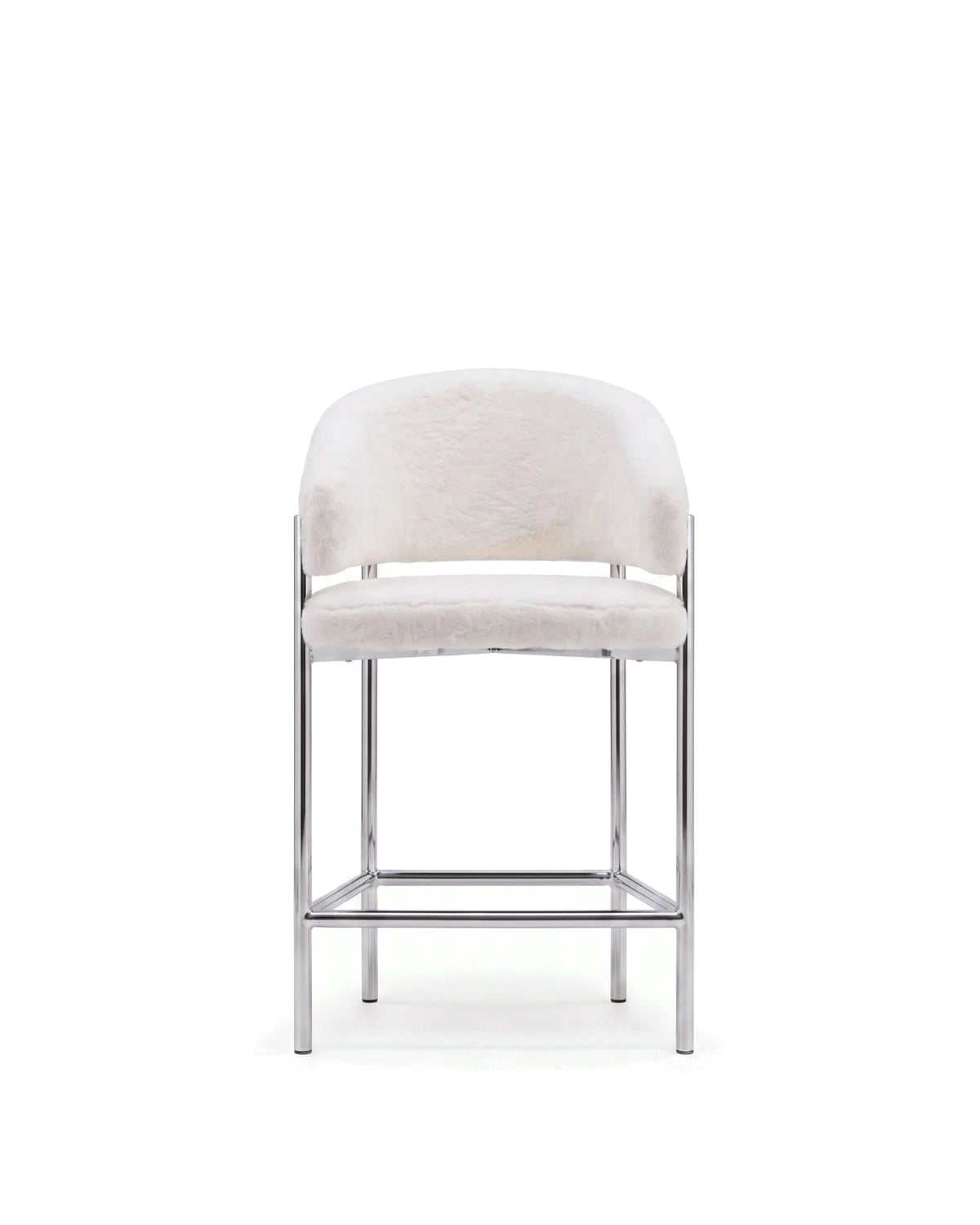 Esma™ counter stool | curved back and metal frame - cream plush sherpa chrome - bar & stools esma | designer