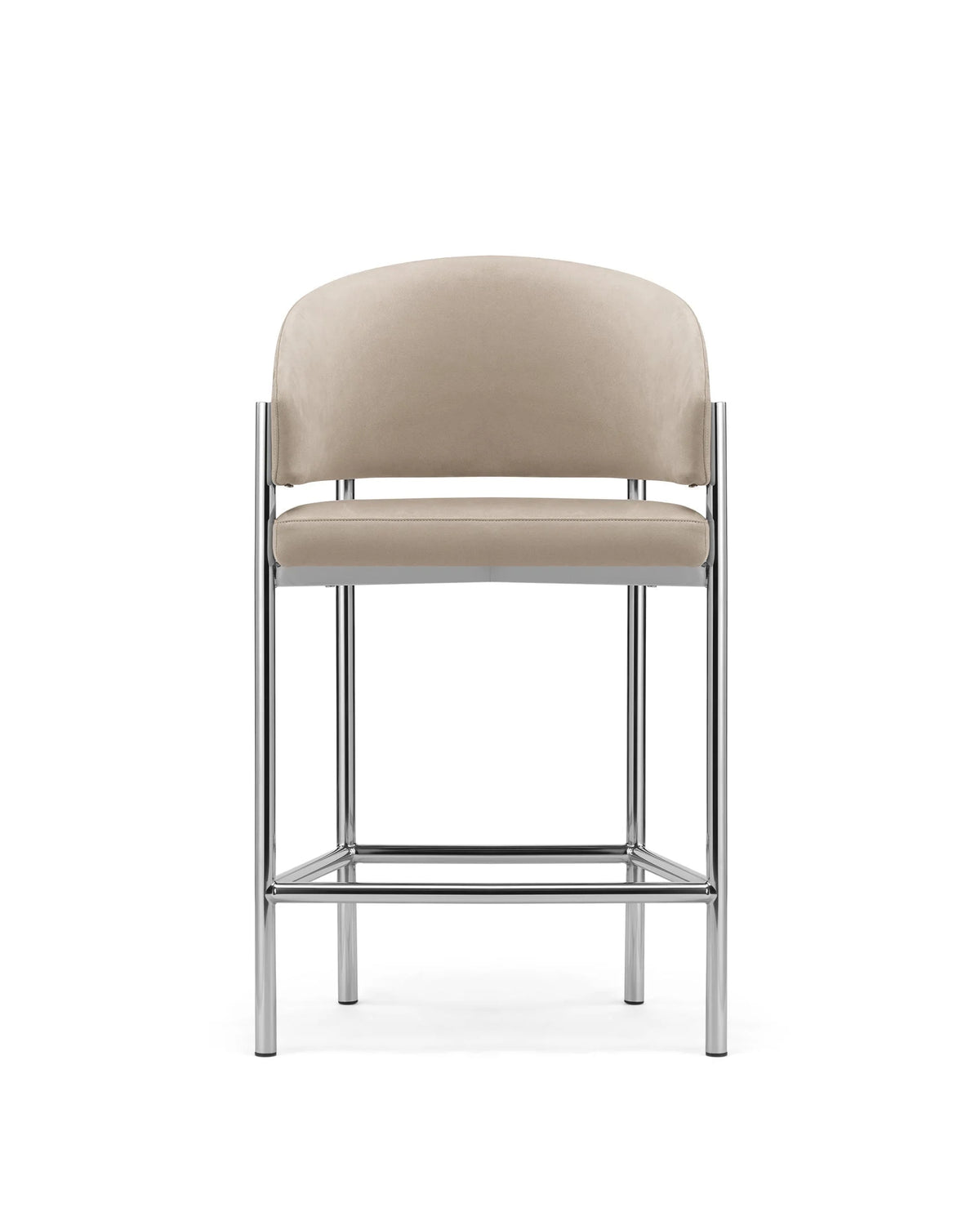 Esma™ counter stool | curved back and metal frame - latte vegan suede chrome - bar & stools esma | designer or | madorne