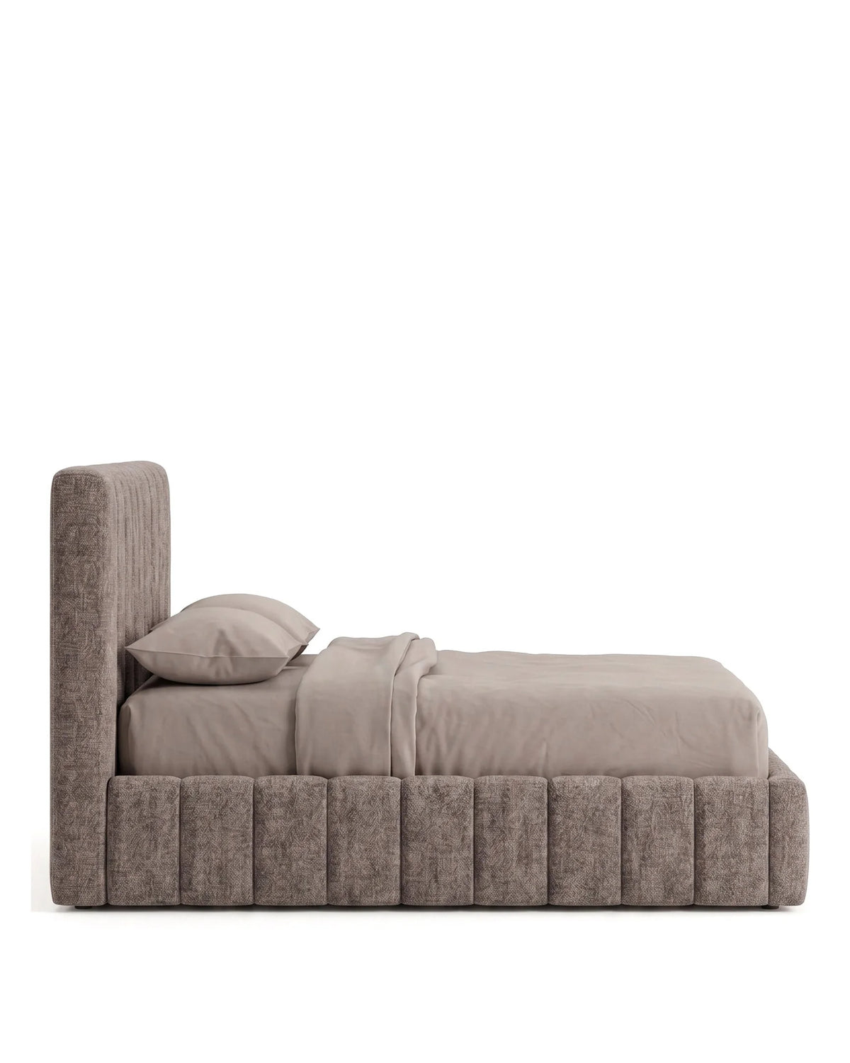 Forta™ queen bed | mushroom chenille - beds forta | modern furniture design | madorne