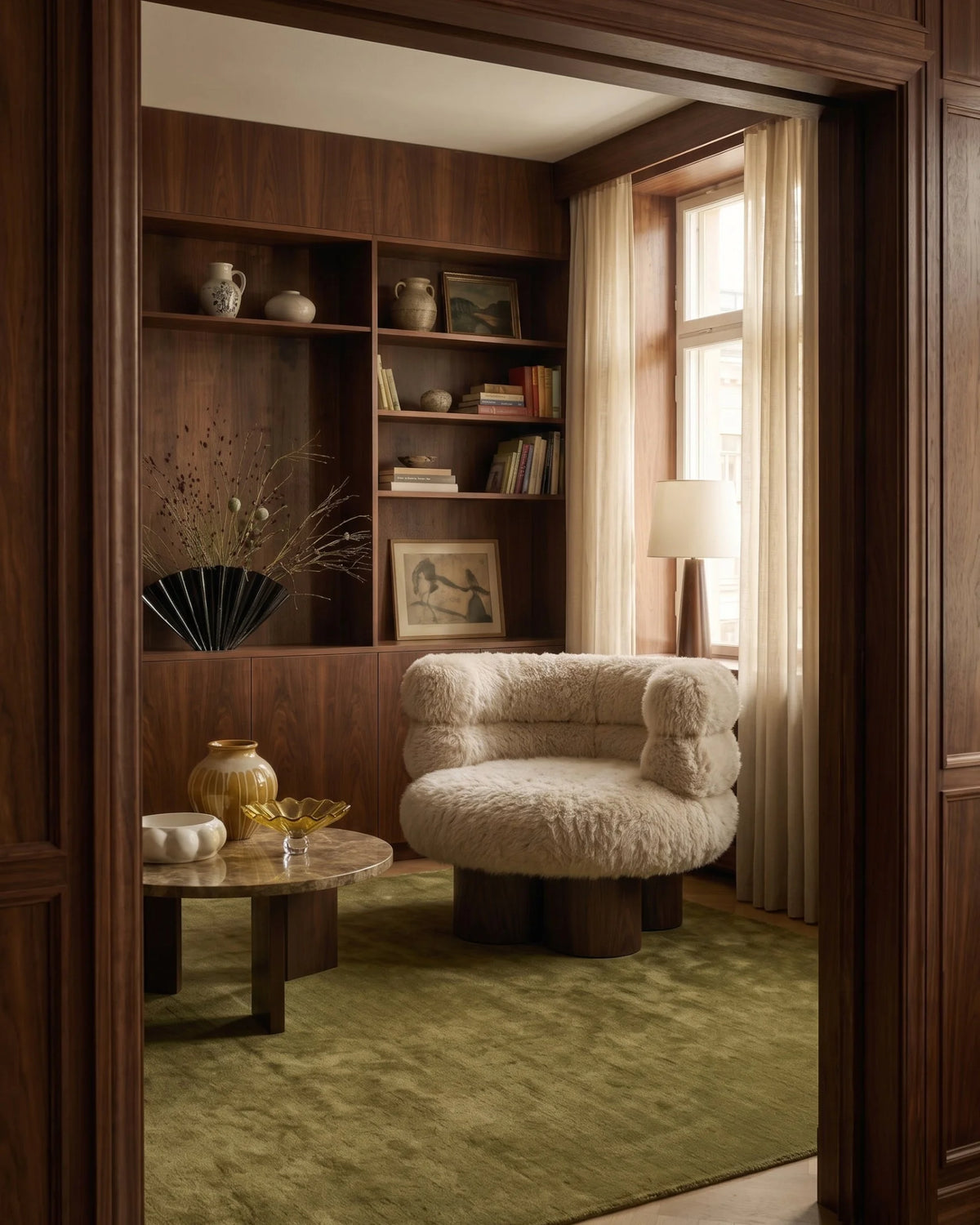 Lanna™ Lounge Chair | Sherpa and Walnut