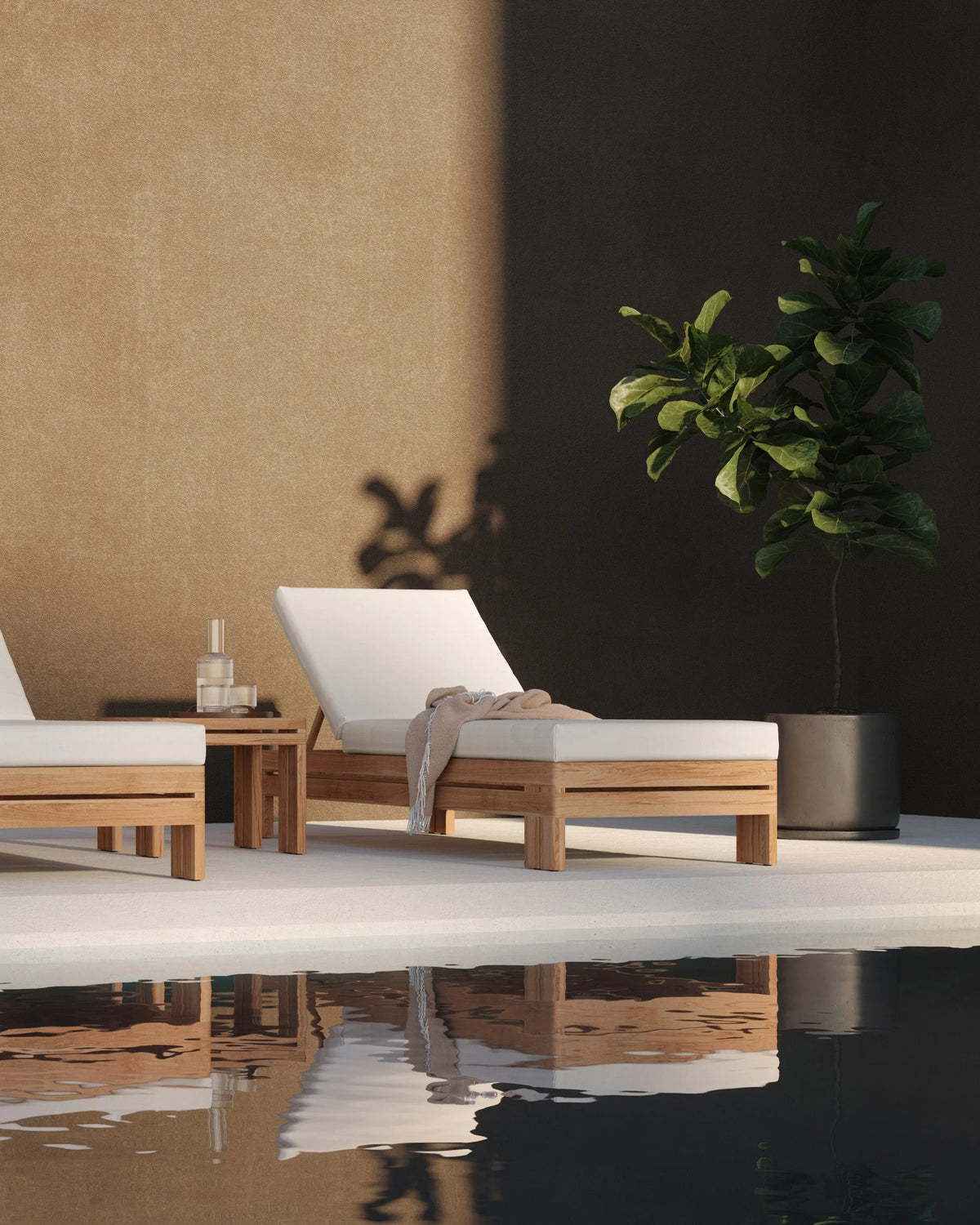 Luso™ outdoor lounger | teak and quick-dry cushion - lounge chairs luso | madorne