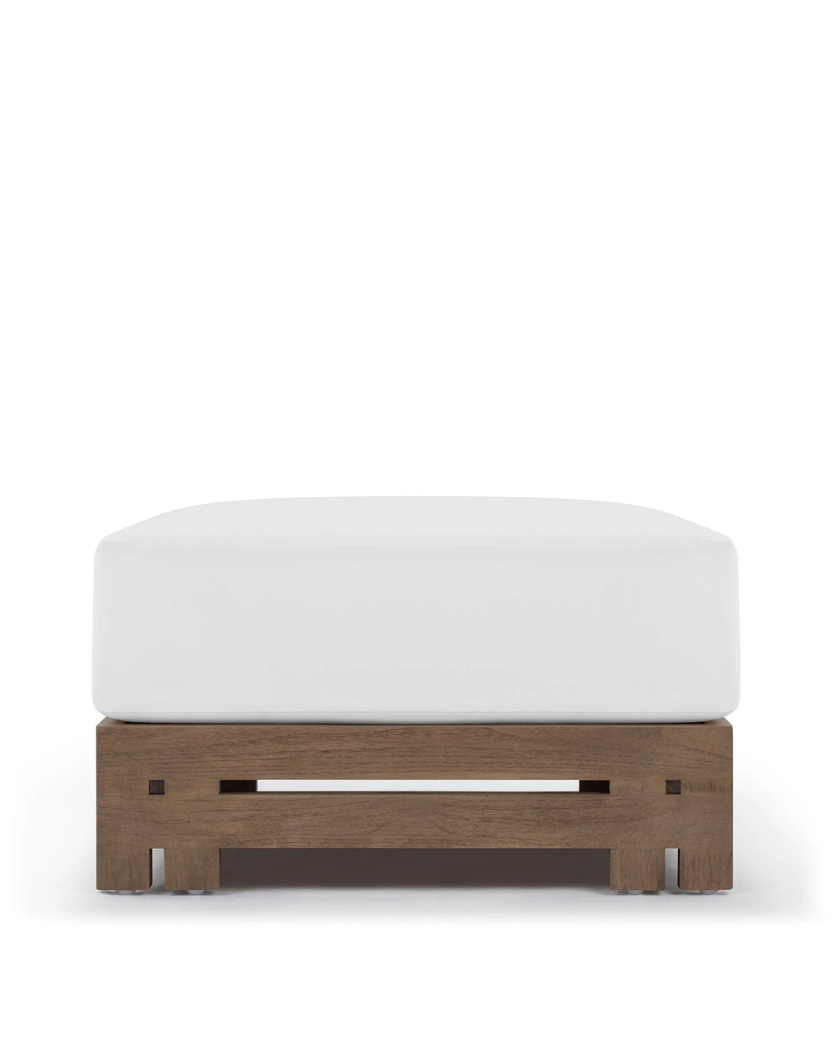 Luso™ outdoor ottoman | teak and cushion - weathered with white cushions - stools & ottomans luso | designer | madorne