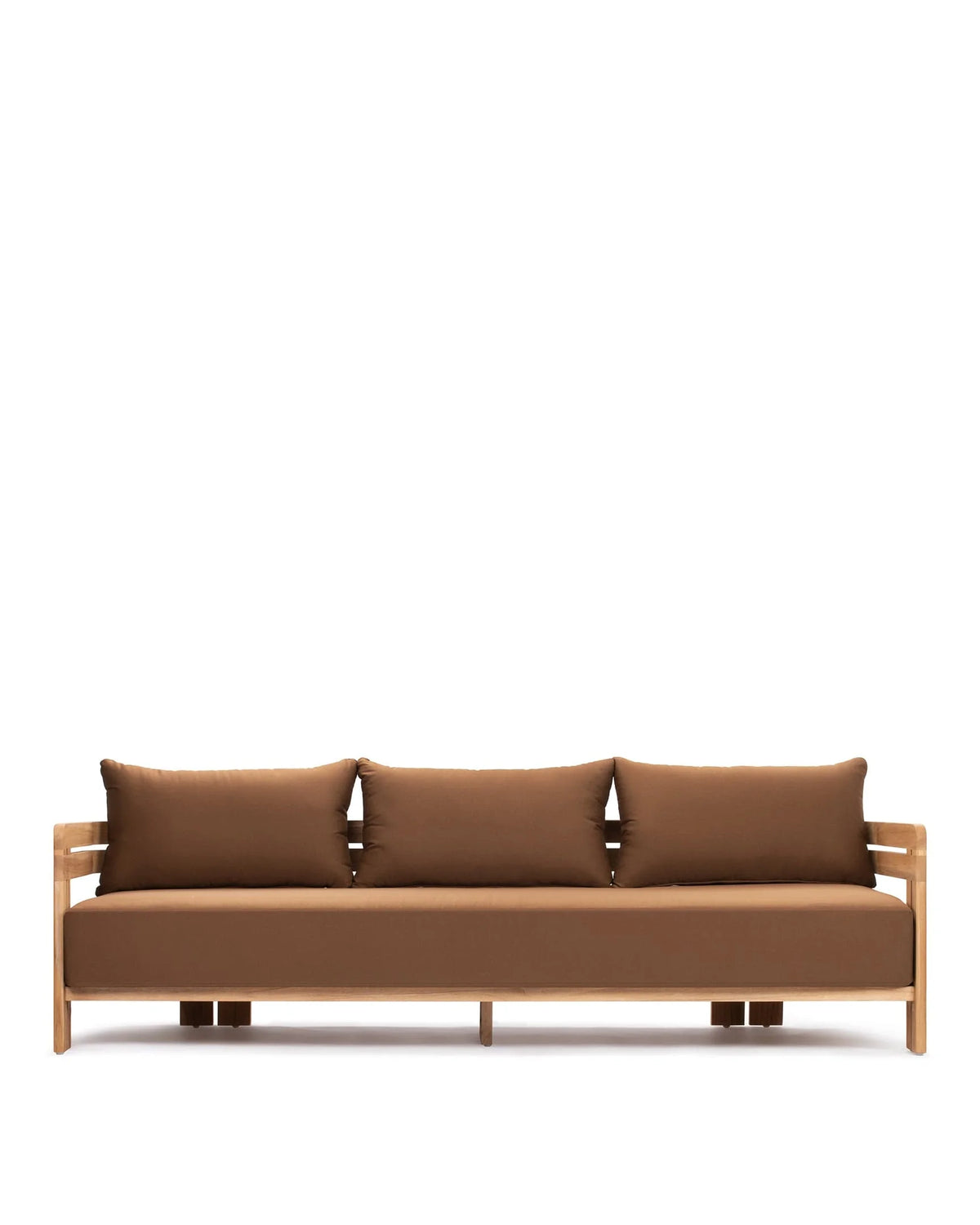 Luso™ outdoor three-seater sofa | teak platform - natural with mocha cushions - sofas luso | madorne