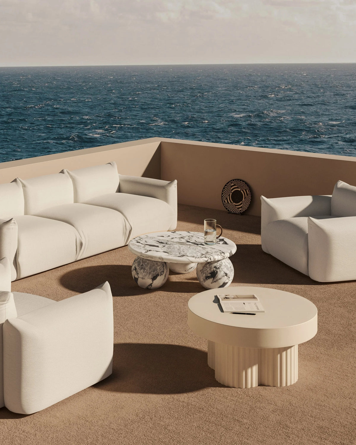 Maia orb™ coffee table | stone finish - tables three-sphere travertine | madorne
