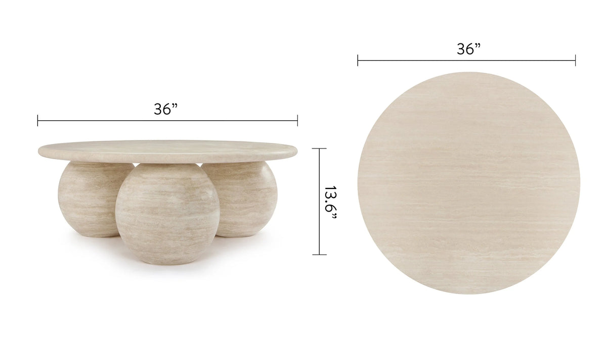 Maia orb™ coffee table | stone finish - tables three-sphere travertine | madorne