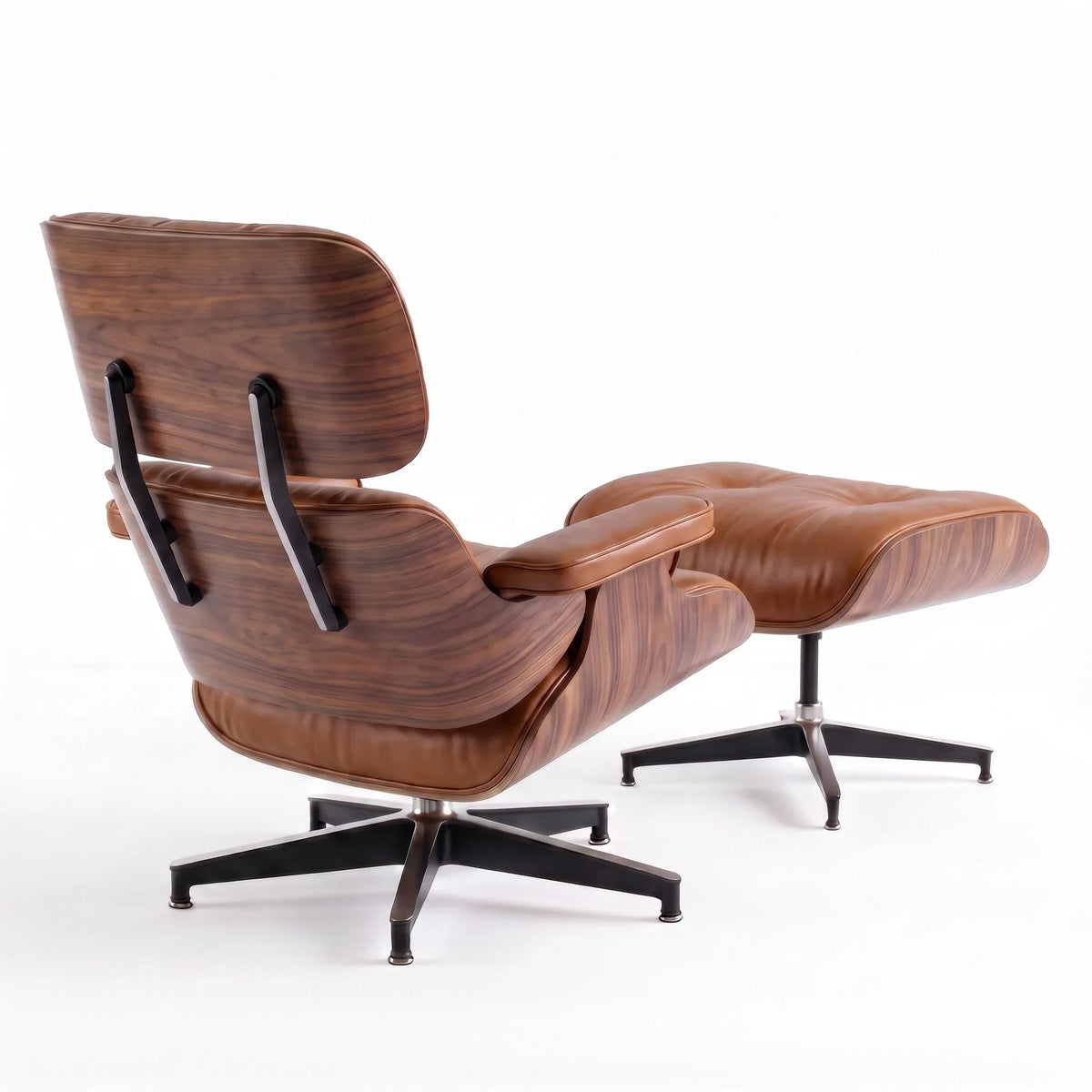 Marlow Lounge Chair and Ottoman in Chocolate leather and Walnut veneer | Madorne