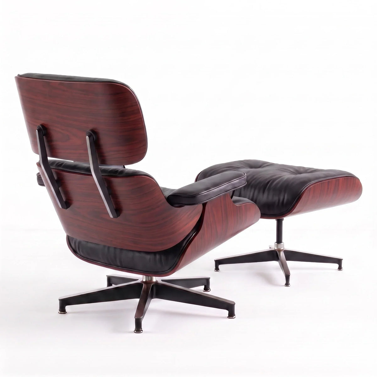 Marlow Lounge Chair and Ottoman in Black leather and Rosewood veneer | Madorne