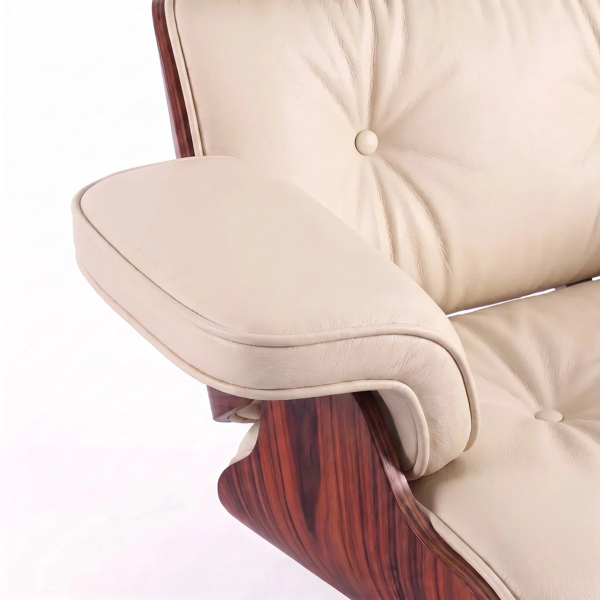 Marlow Lounge Chair and Ottoman in Cornsilk leather and Rosewood veneer | Madorne