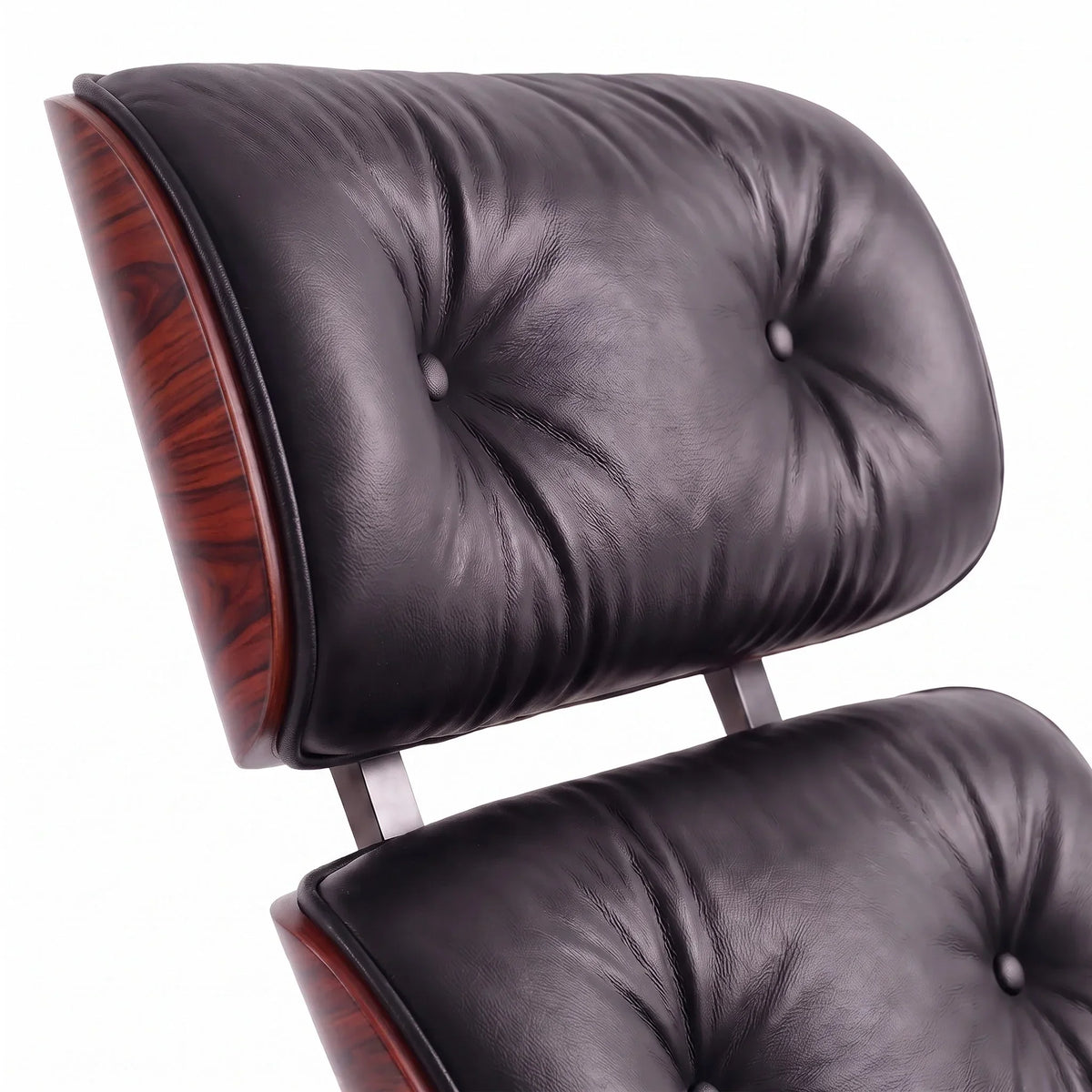 Marlow Lounge Chair and Ottoman in Black leather and Rosewood veneer | Madorne