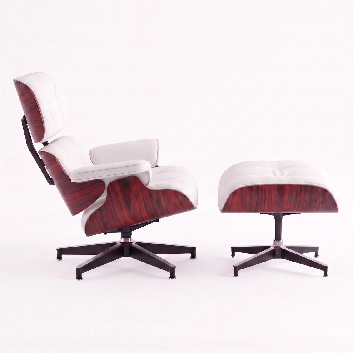 Marlow Lounge Chair and Ottoman in White leather and Rosewood veneer | Madorne