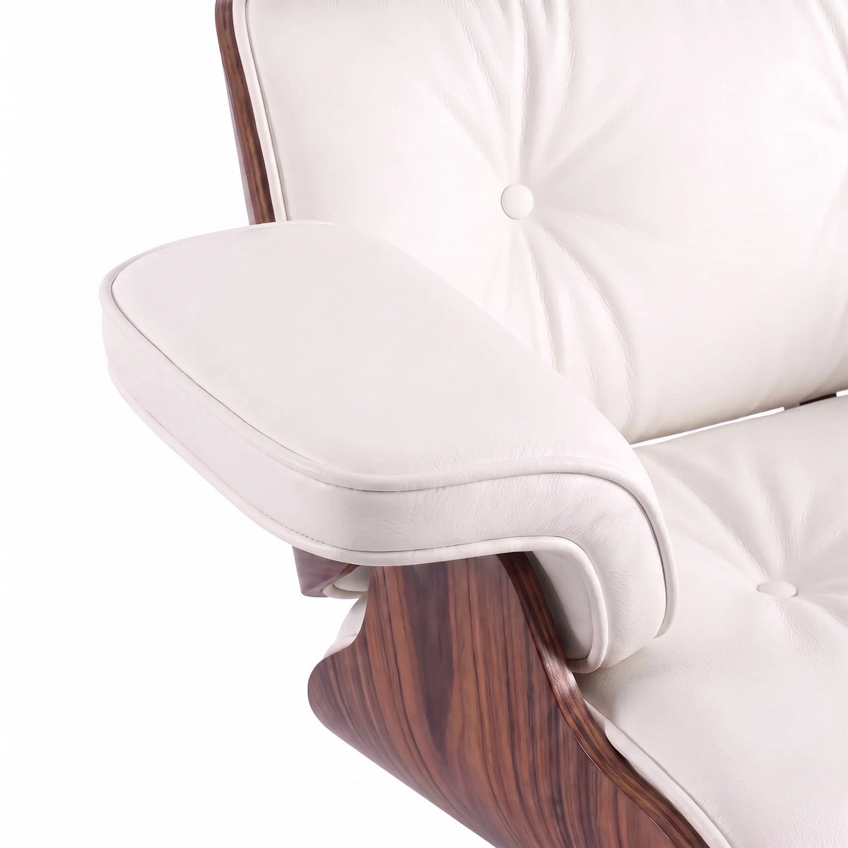 Marlow Lounge Chair and Ottoman in White leather and Palisander veneer | Madorne