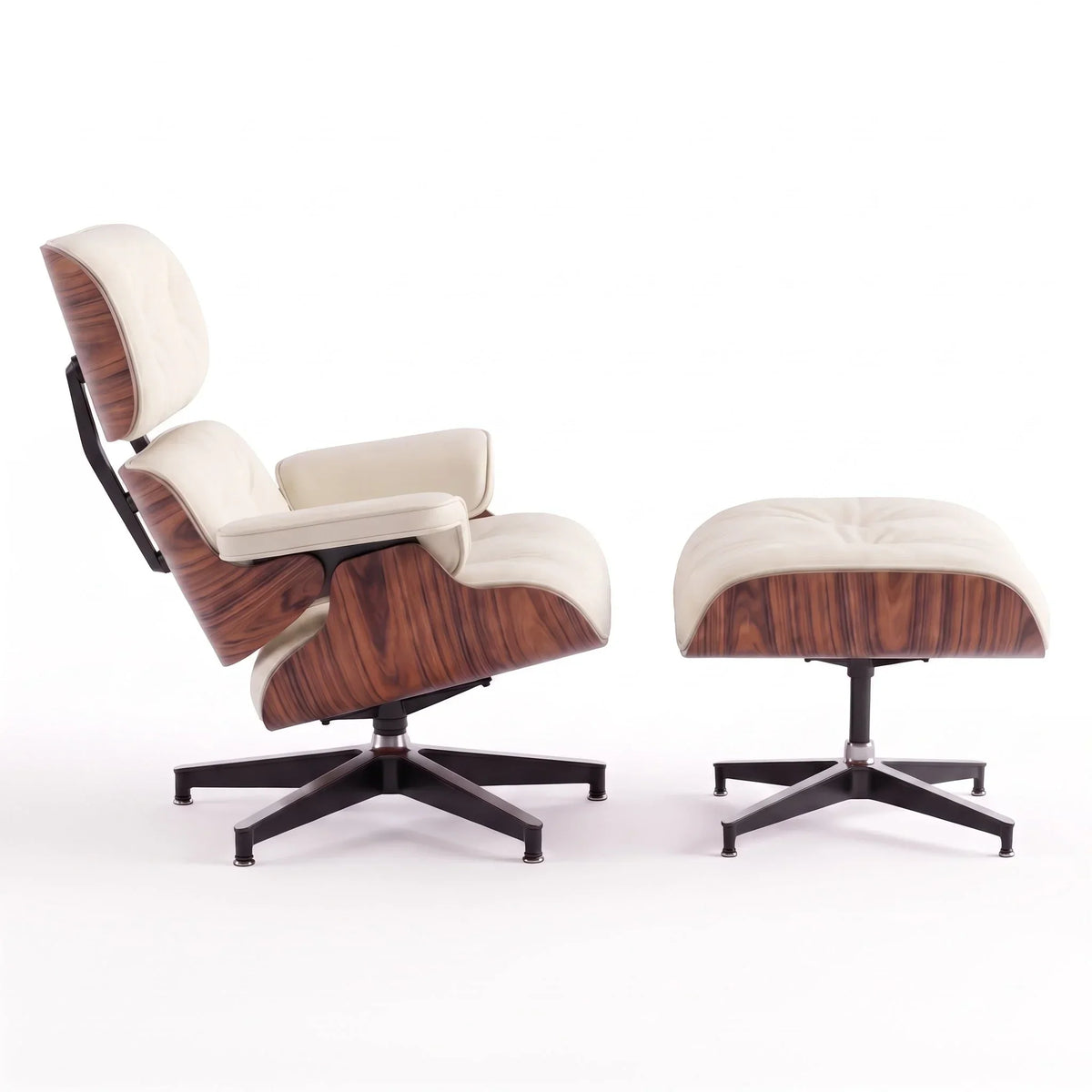 Marlow Lounge Chair and Ottoman in Cornsilk leather and Palisander veneer | Madorne