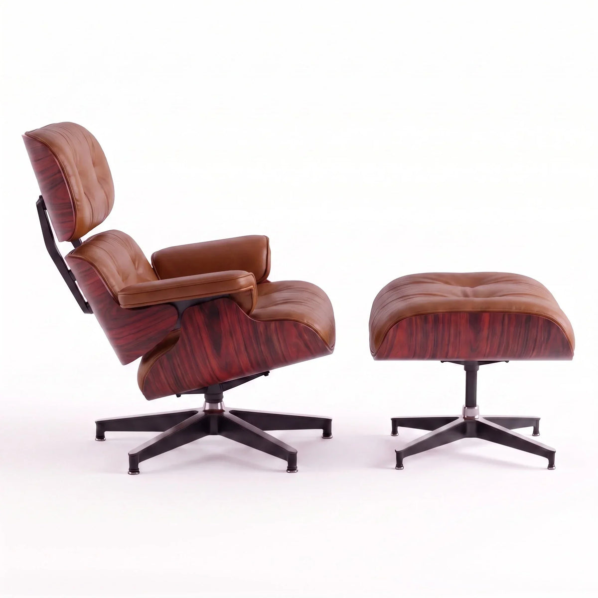 Marlow Lounge Chair and Ottoman in Chocolate leather and Rosewood veneer | Madorne