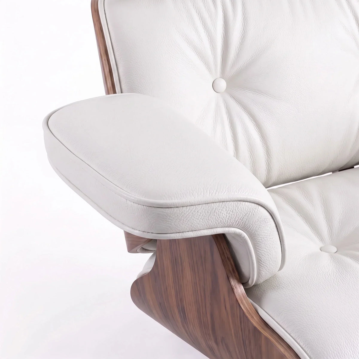 Marlow Lounge Chair and Ottoman in White leather and Walnut veneer | Madorne