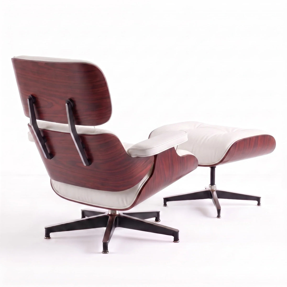 Marlow Lounge Chair and Ottoman in White leather and Rosewood veneer | Madorne