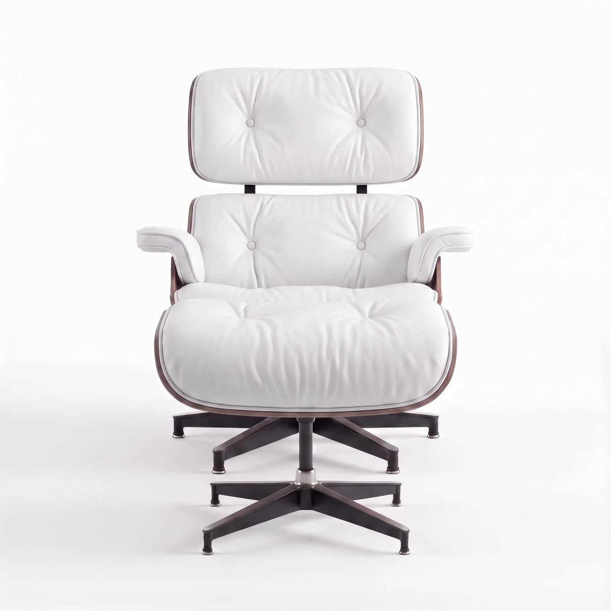 Marlow Lounge Chair and Ottoman in White leather and Palisander veneer | Madorne