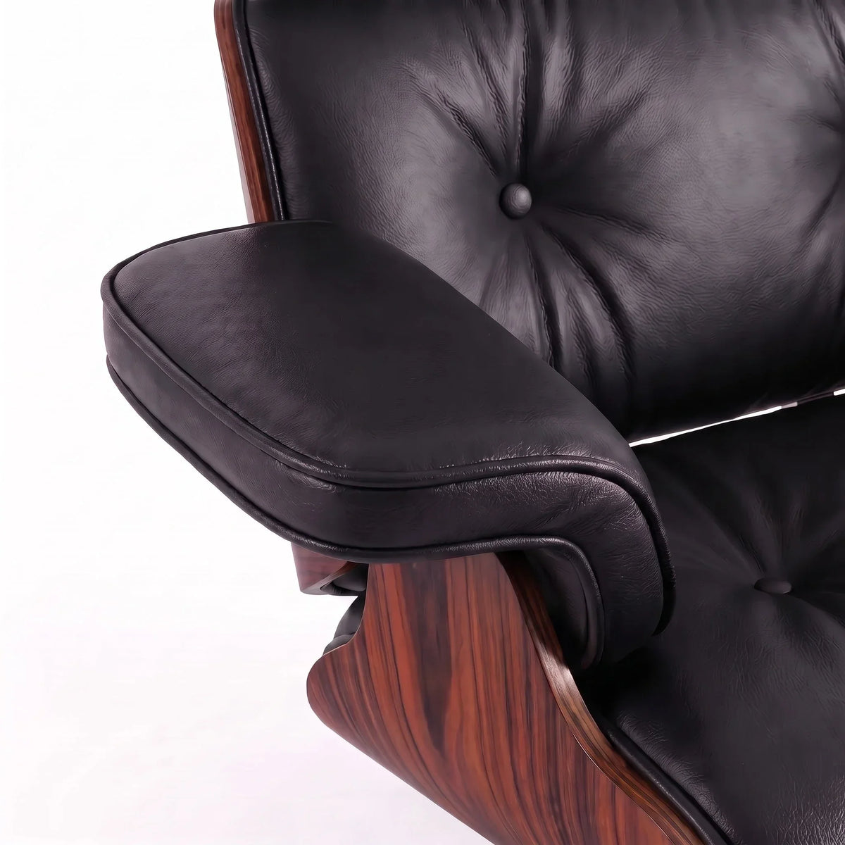 Marlow Lounge Chair and Ottoman in Black leather and Rosewood veneer | Madorne