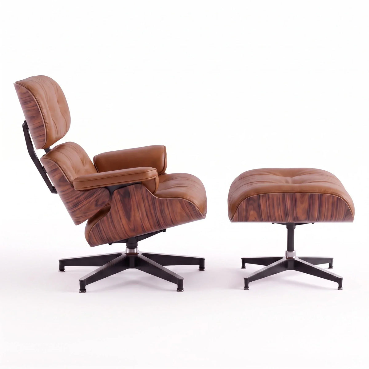 Marlow Lounge Chair and Ottoman in Chocolate leather and Palisander veneer | Madorne