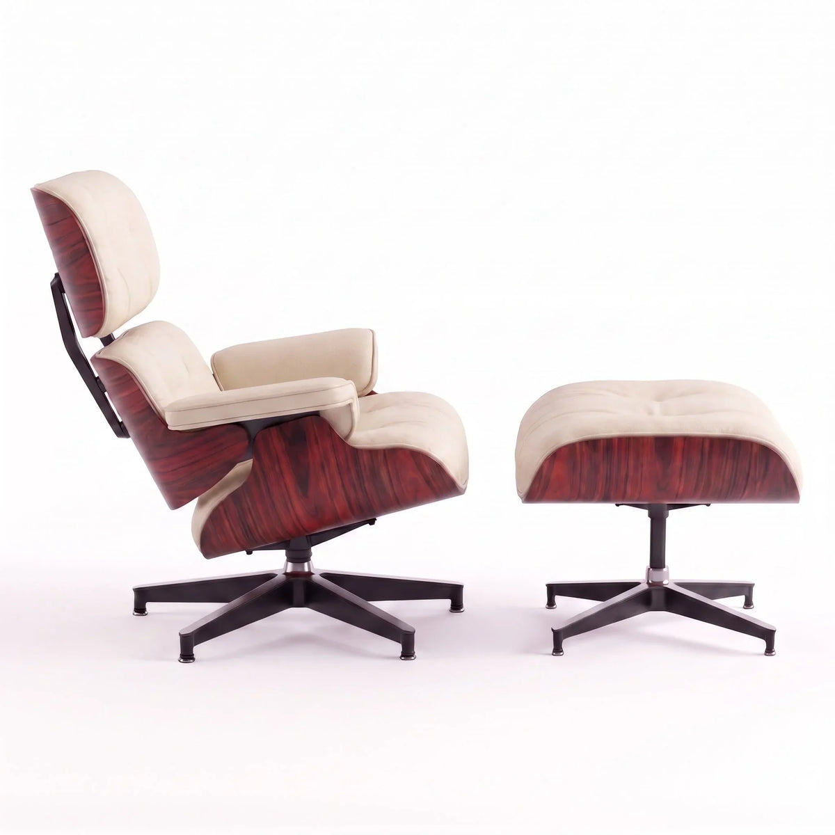 Marlow Lounge Chair and Ottoman in Cornsilk leather and Rosewood veneer | Madorne