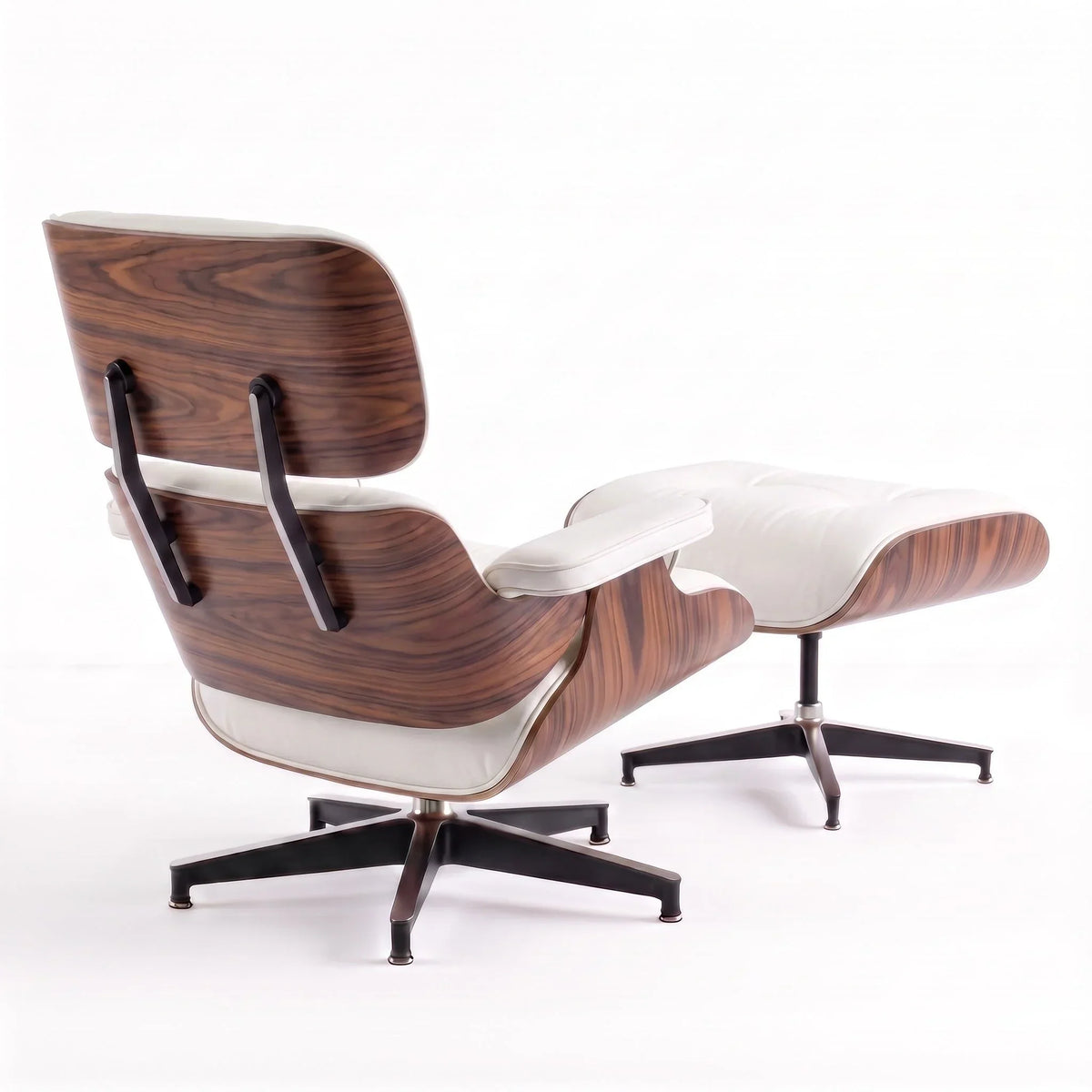 Marlow Lounge Chair and Ottoman in White leather and Palisander veneer | Madorne