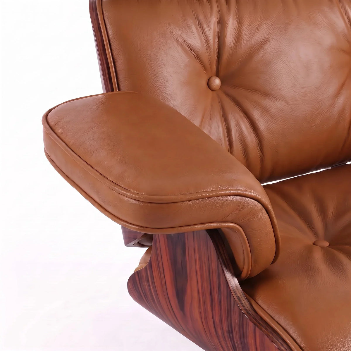 Marlow Lounge Chair and Ottoman in Chocolate leather and Rosewood veneer | Madorne