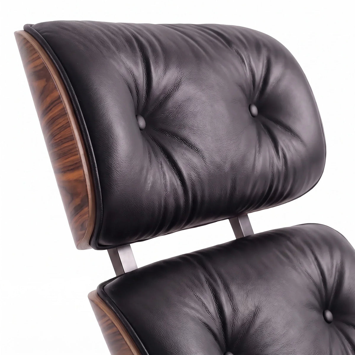 Marlow Lounge Chair and Ottoman in Black leather and Palisander veneer | Madorne