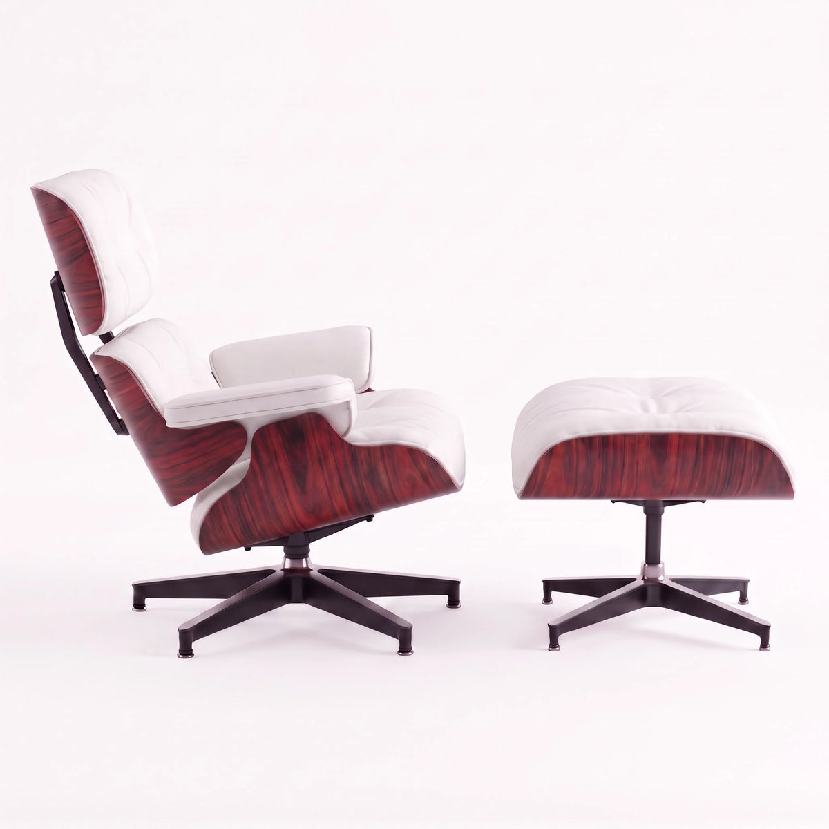Marlow Lounge Chair and Ottoman in White leather and Rosewood veneer | Madorne