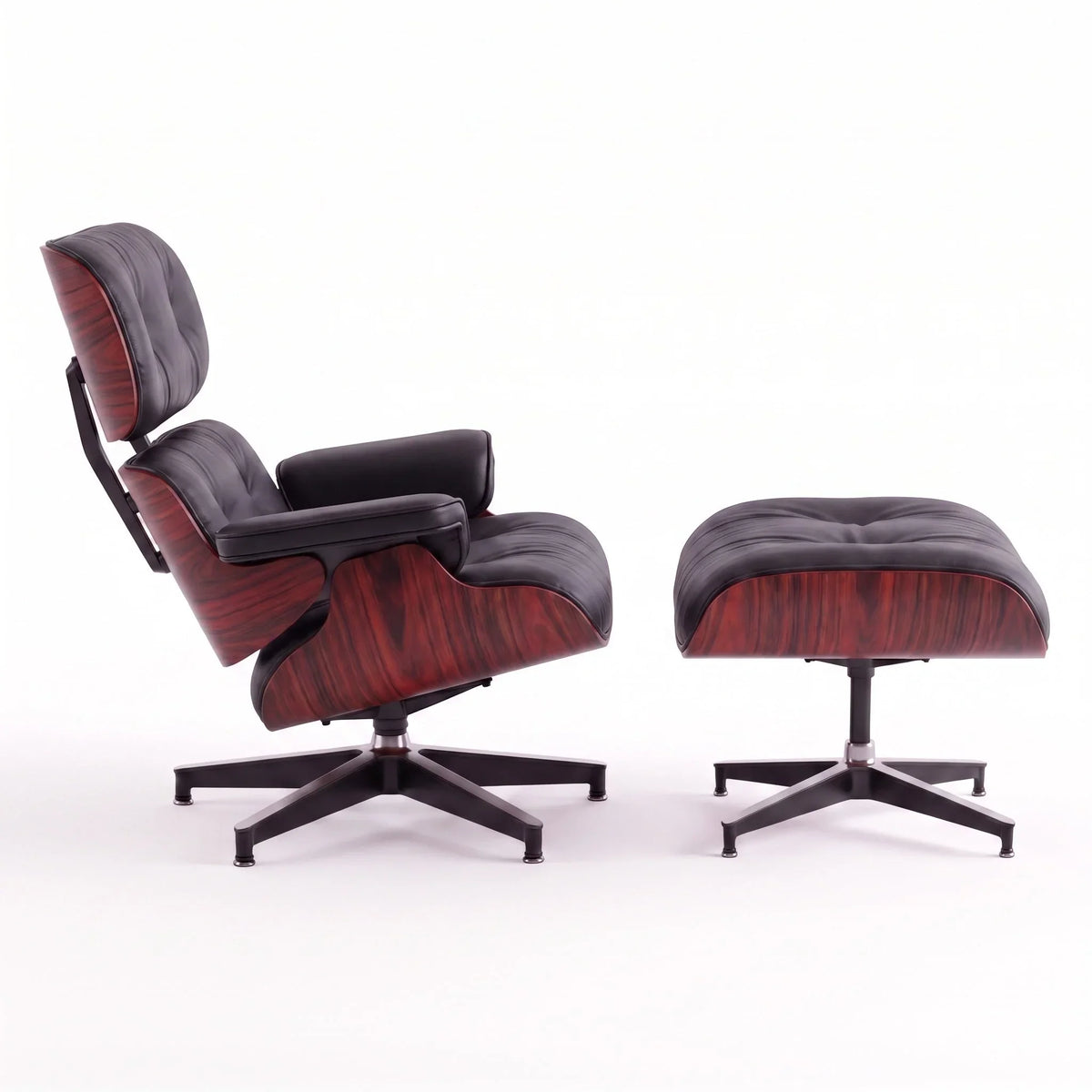 Marlow Lounge Chair and Ottoman in Black leather and Rosewood veneer | Madorne