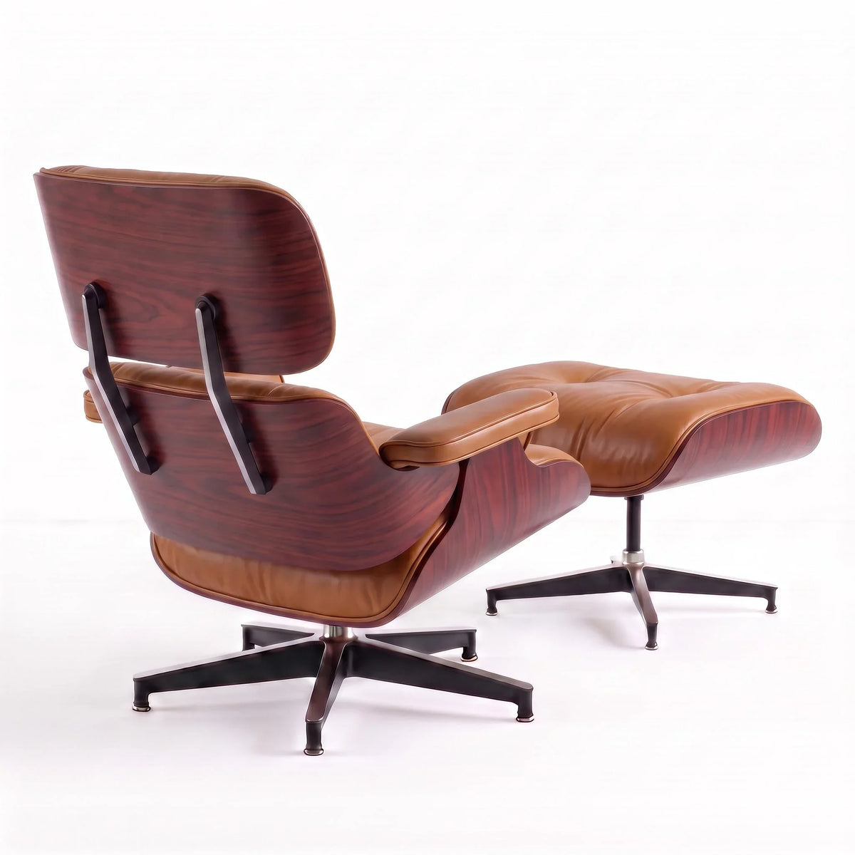 Marlow Lounge Chair and Ottoman in Chocolate leather and Rosewood veneer | Madorne