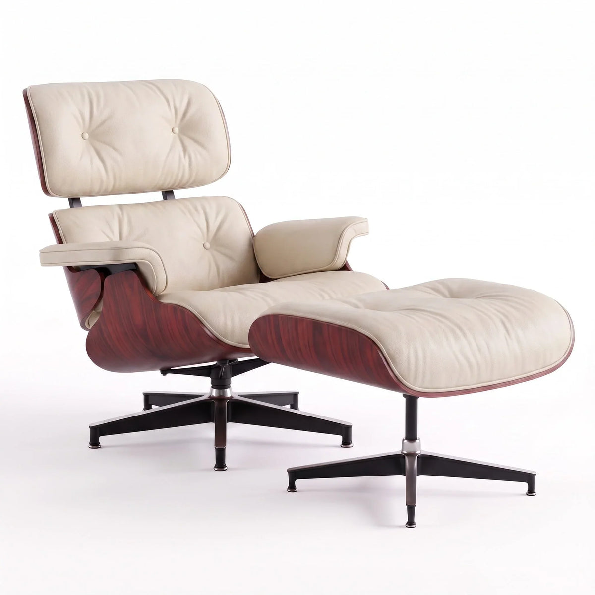 Marlow Lounge Chair and Ottoman in Cornsilk leather and Rosewood veneer | Madorne