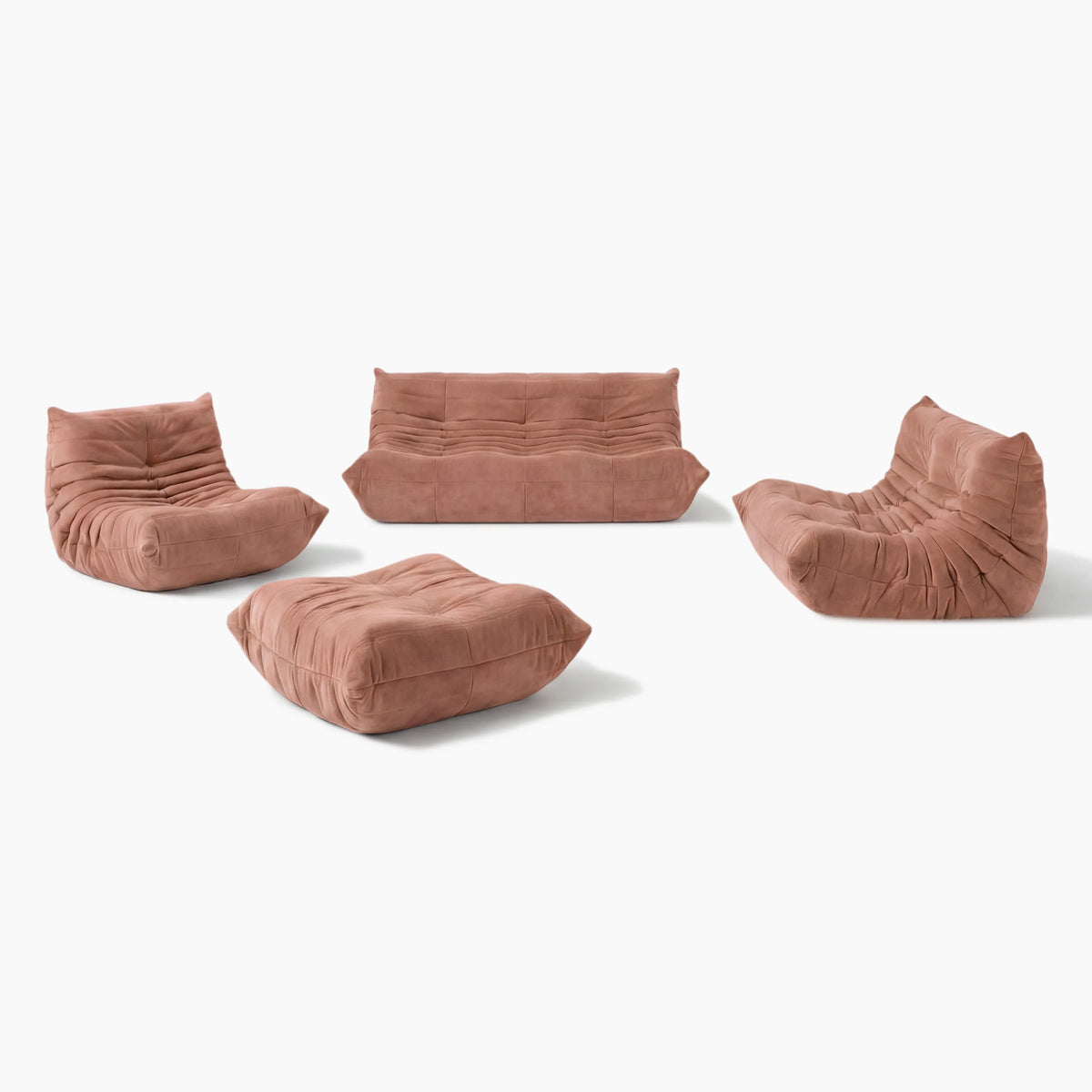 Pogo 73 fabric Conversation Set + Ottoman in Dusty Rose Alcantara