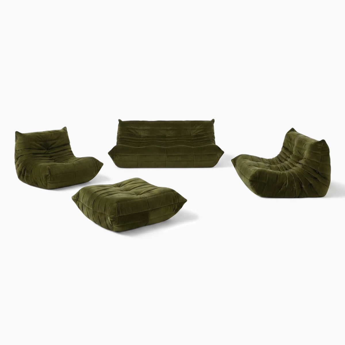 Pogo 73 fabric Conversation Set + Ottoman in Green Velvet