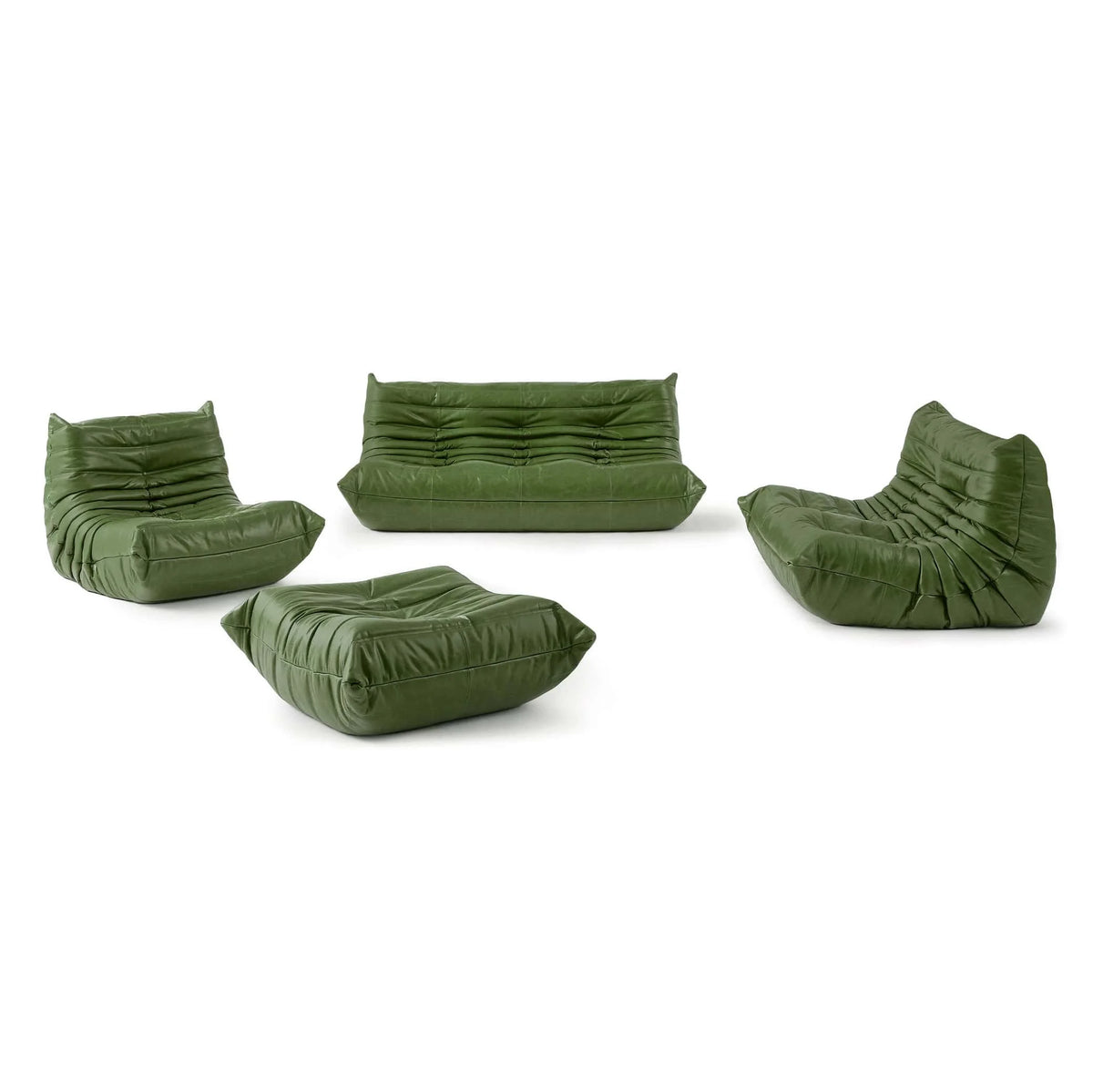 Pogo 73 leather Conversation Set + Ottoman in Green Waxy leather