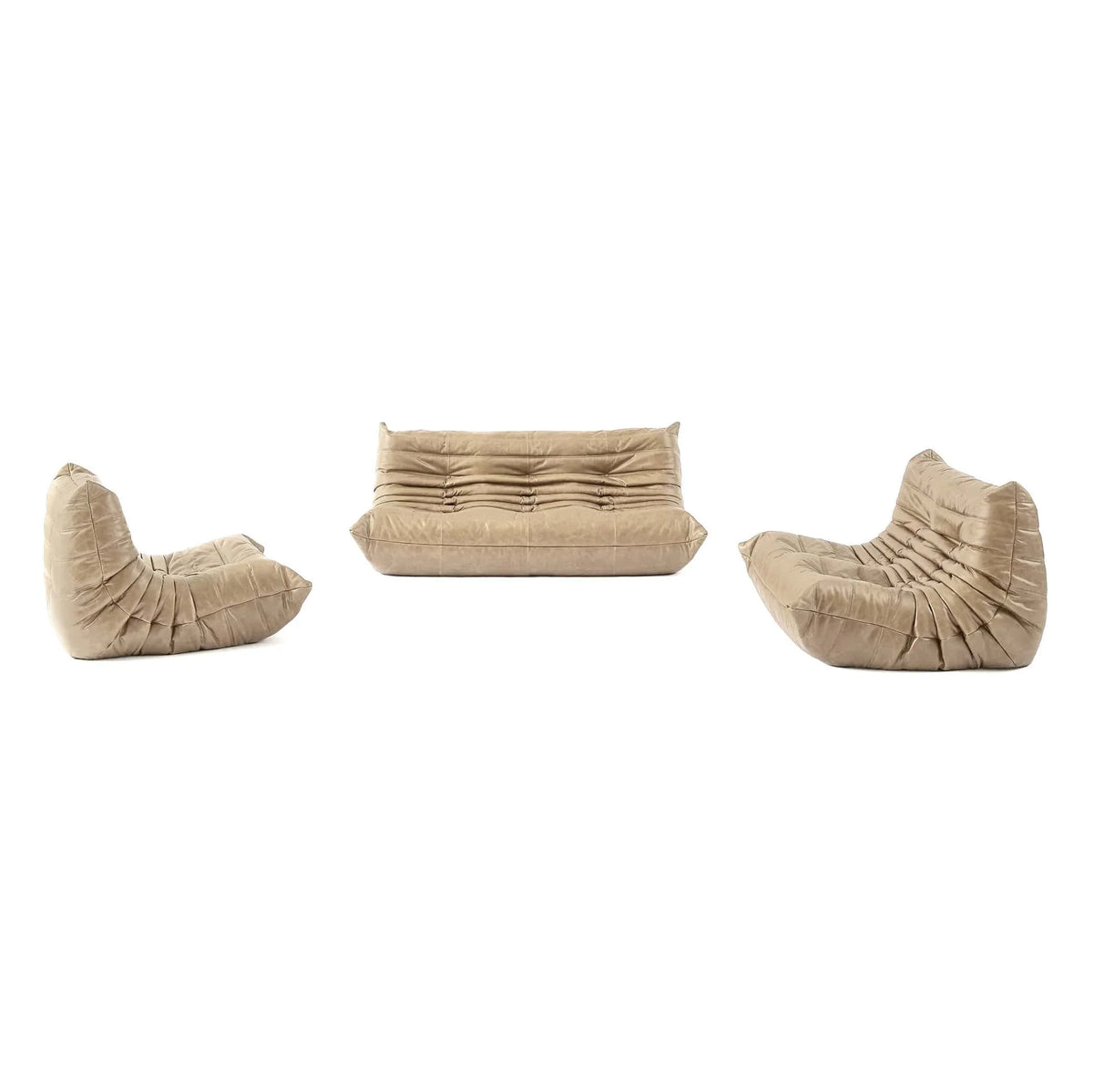 Pogo 73 leather Conversation Set in Wheatgrass Waxy leather