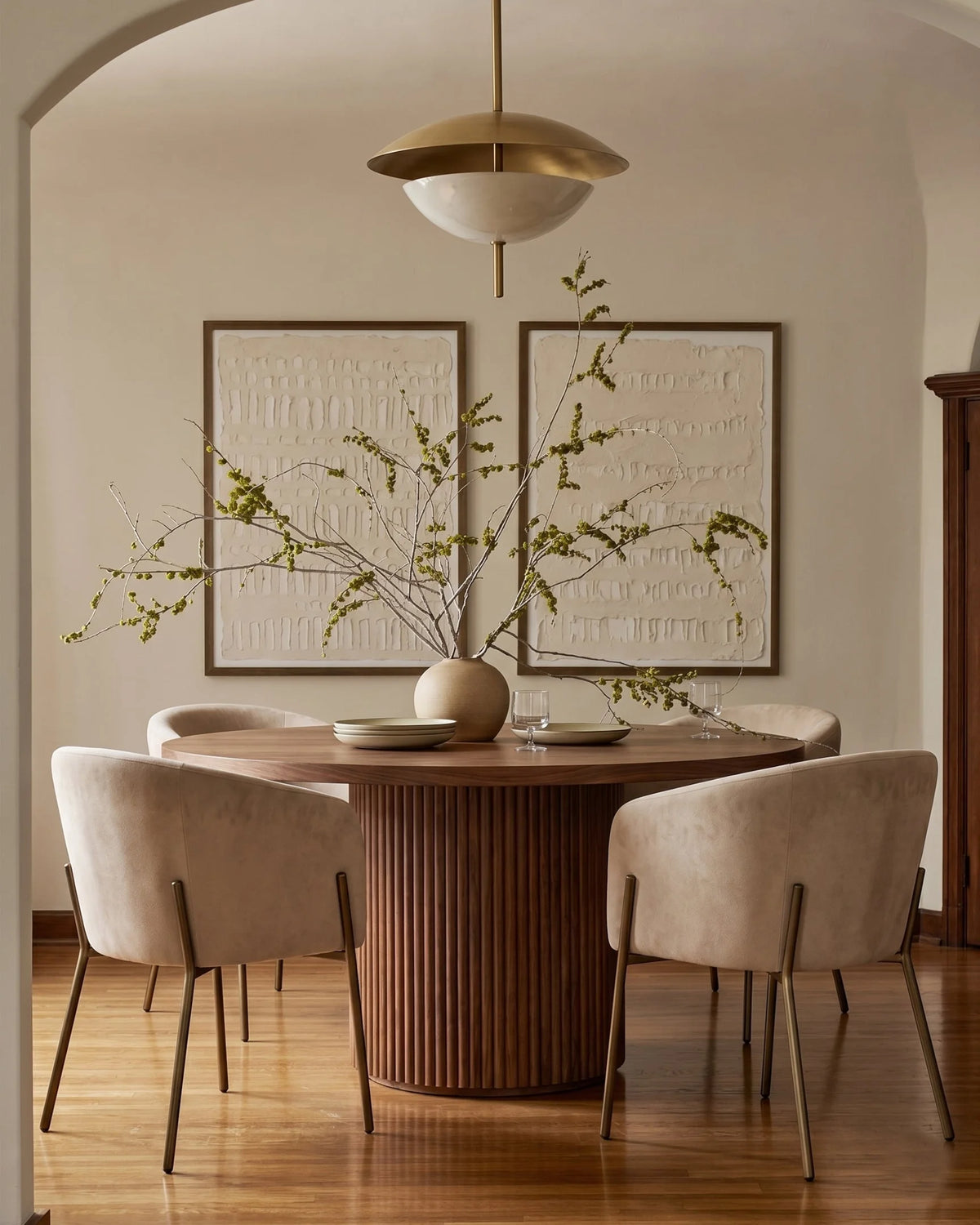 Reesa™ dining chair | latte vegan suede and brass - chairs reesa | modern | madorne