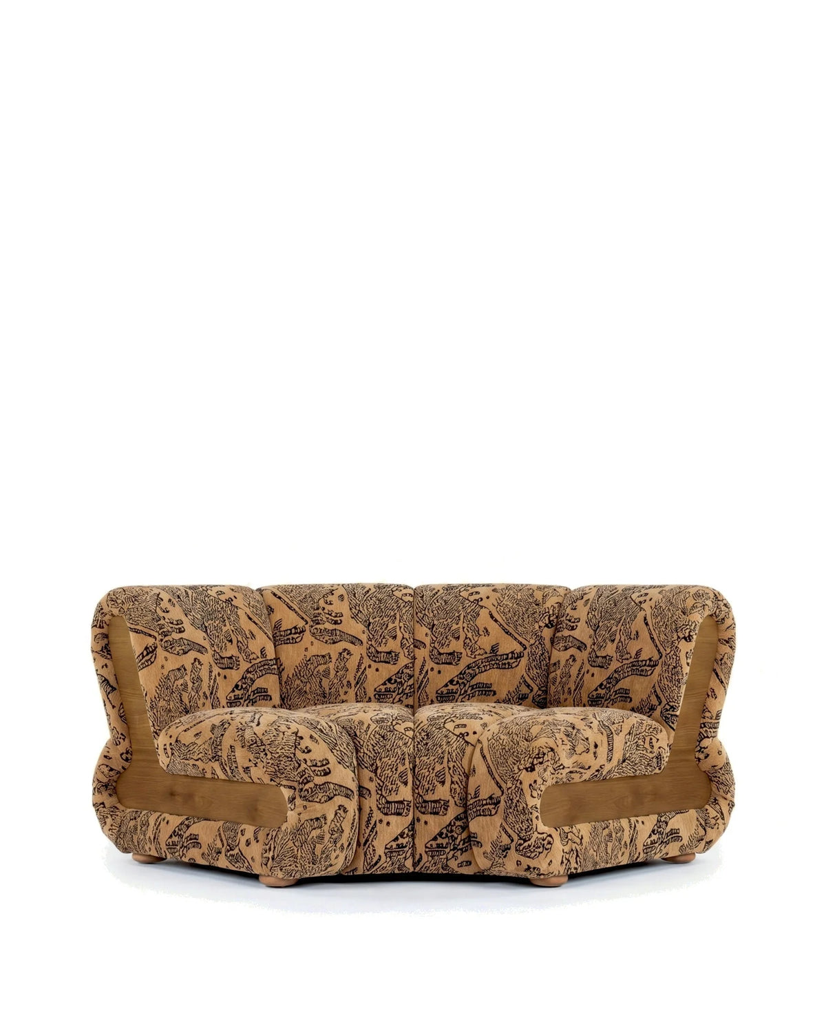 Rivage™ curved module | walnut side panels - tiger mountain chenille - modules rivage | modular sofa element | madorne