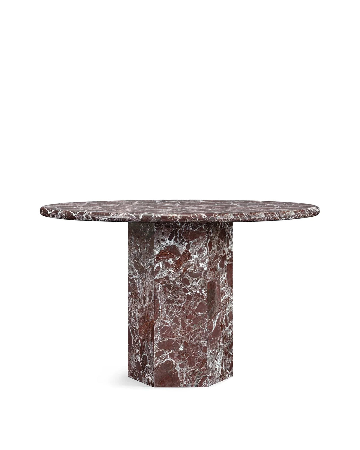 Sagan 47™ round dining table | sculptural pedestal - rosso levanto marble - tables epic table-inspired | madorne