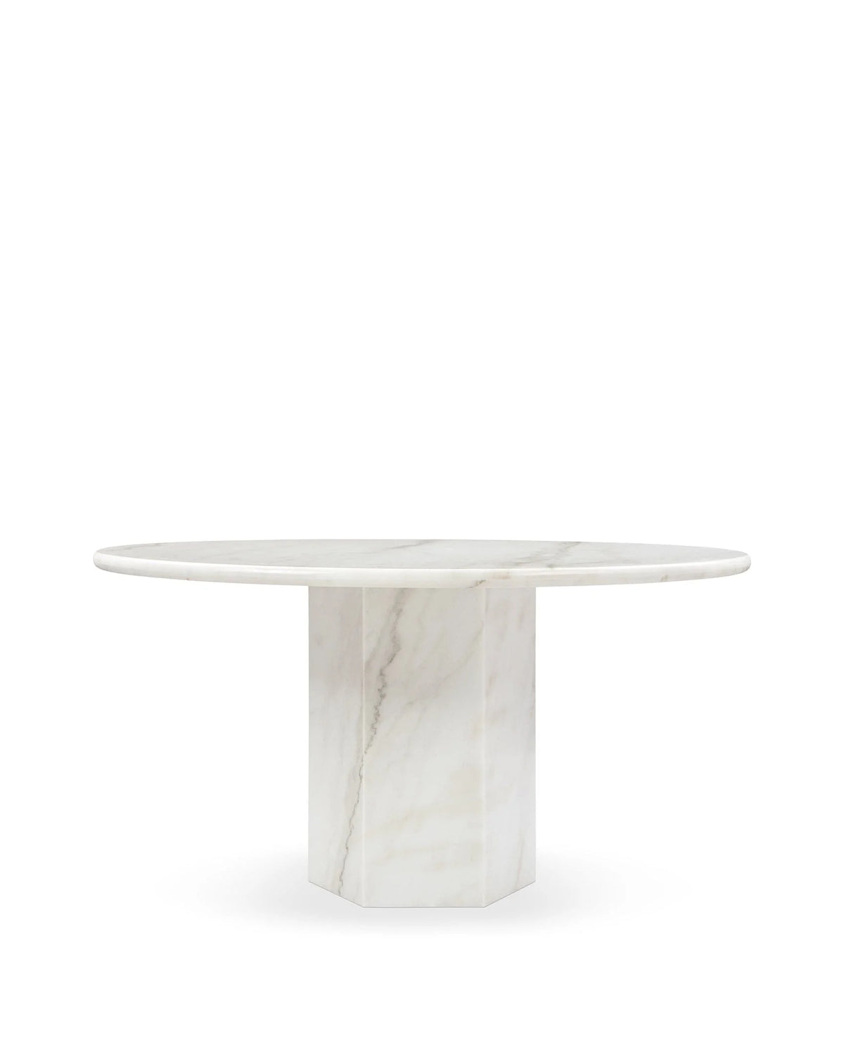 Sagan 55™ round dining table | travertine pedestal - fiore bianco marble - tables epic table-inspired | madorne