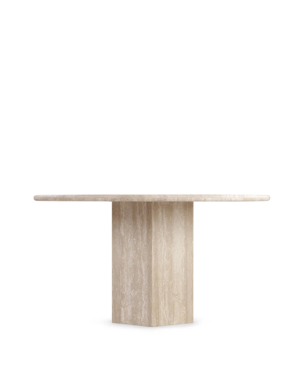 Sagan 55™ round dining table | travertine pedestal - tables epic table-inspired | madorne
