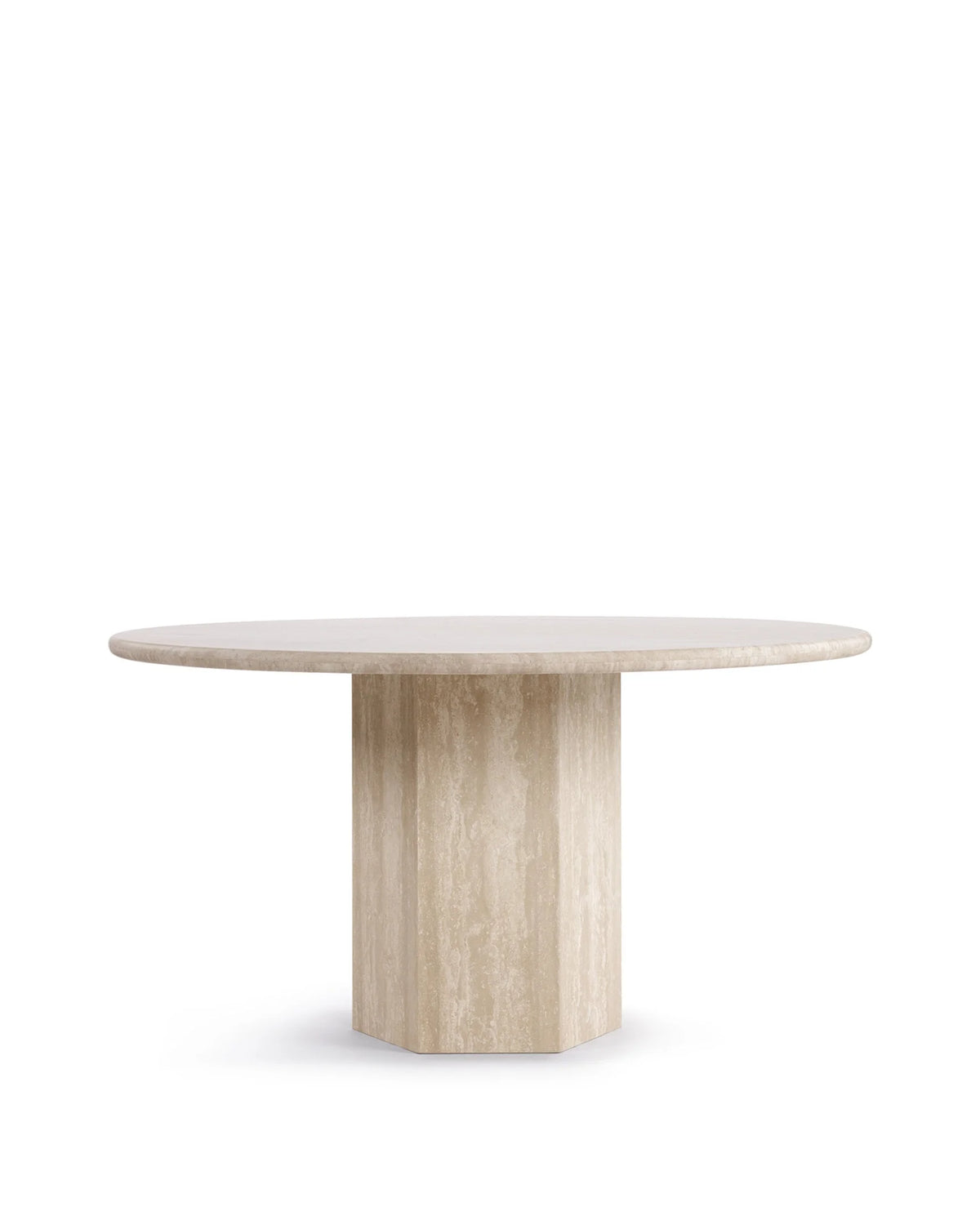 Sagan 55™ round dining table | travertine pedestal - tables epic table-inspired | madorne