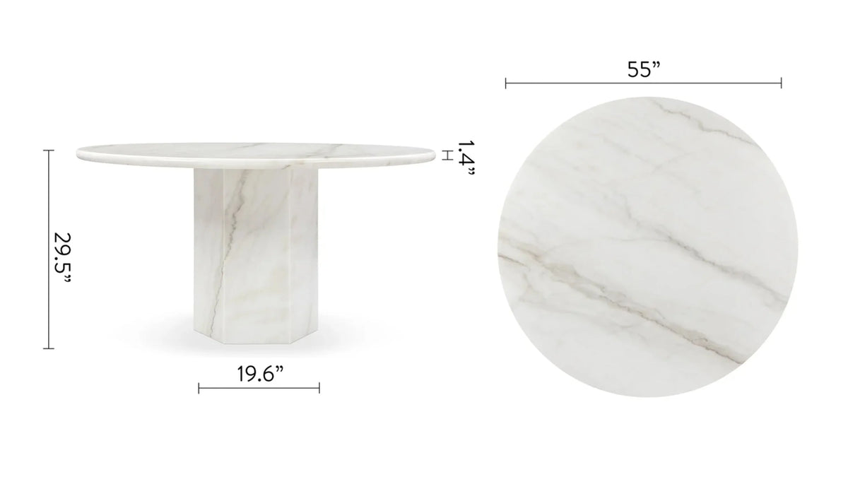 Sagan 55™ round dining table | travertine pedestal - tables epic table-inspired | madorne