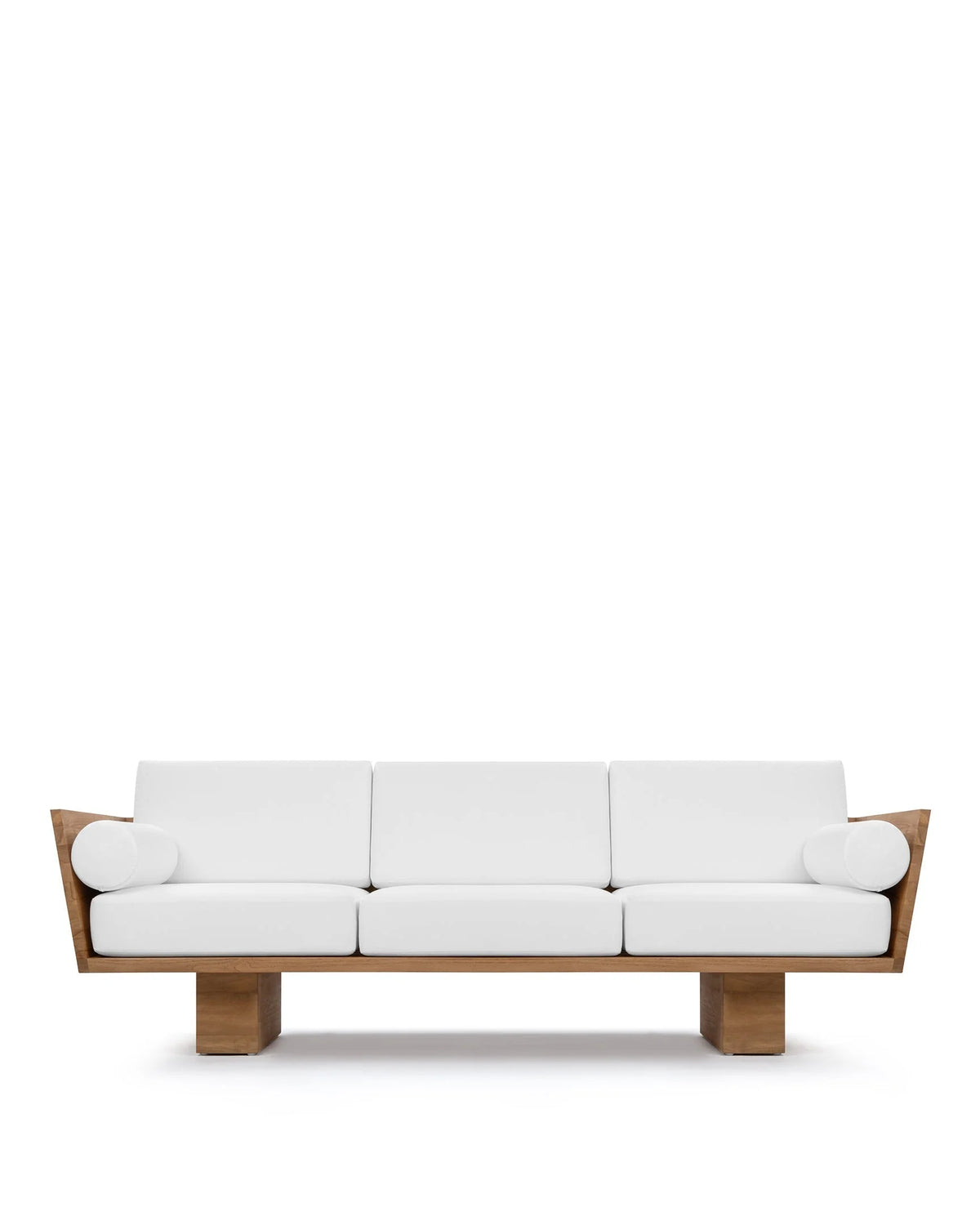 Terra teak™ outdoor sofa | three seater - natural teak with white cushions - sofas | designer | madorne