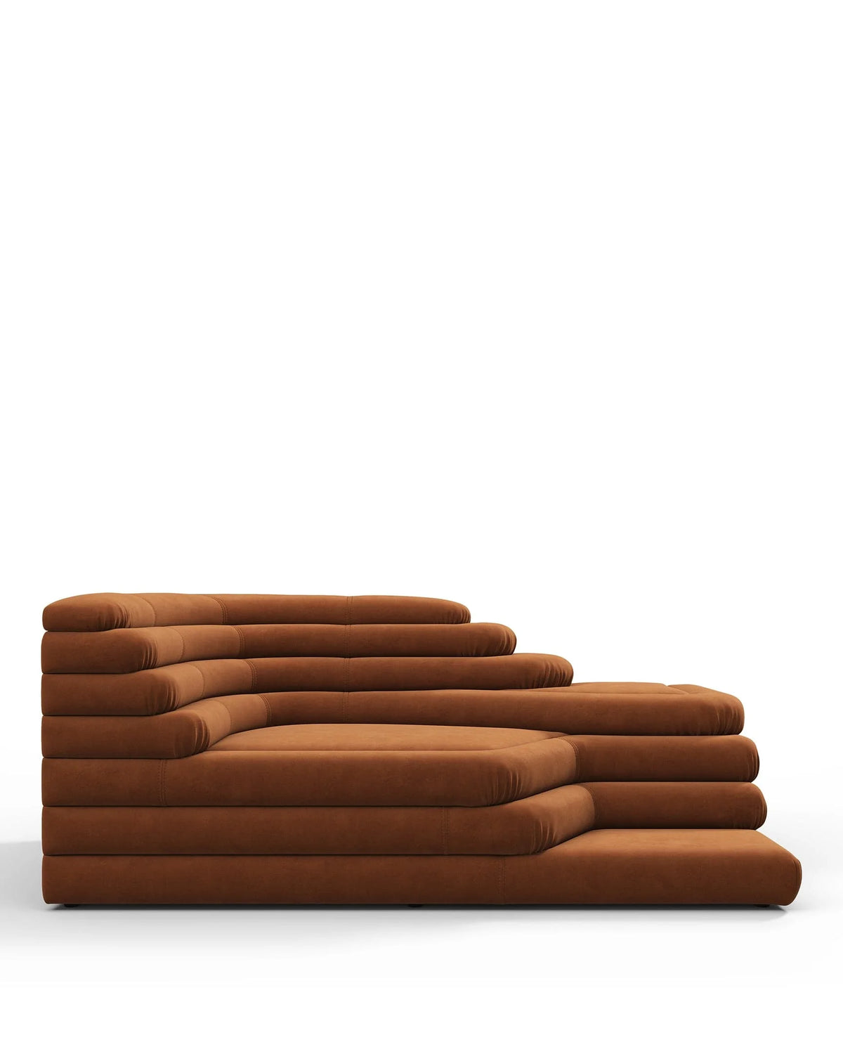 Terrace 73™ left-arm sofa | tiered upholstery - burnt orange vegan suede - sectionals 73 | sectional module | madorne
