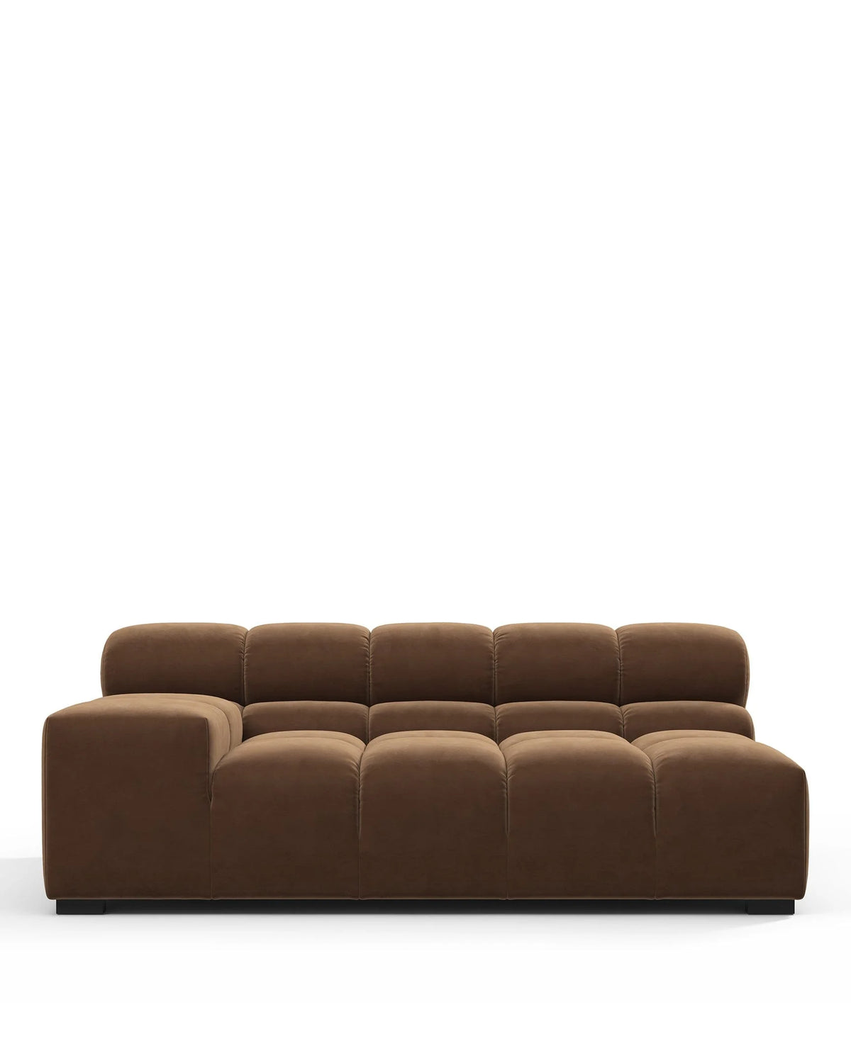 Tuft 05™ xl left-arm module | channel tufting - mocha velvet - modules 05 | modular sofa element | madorne