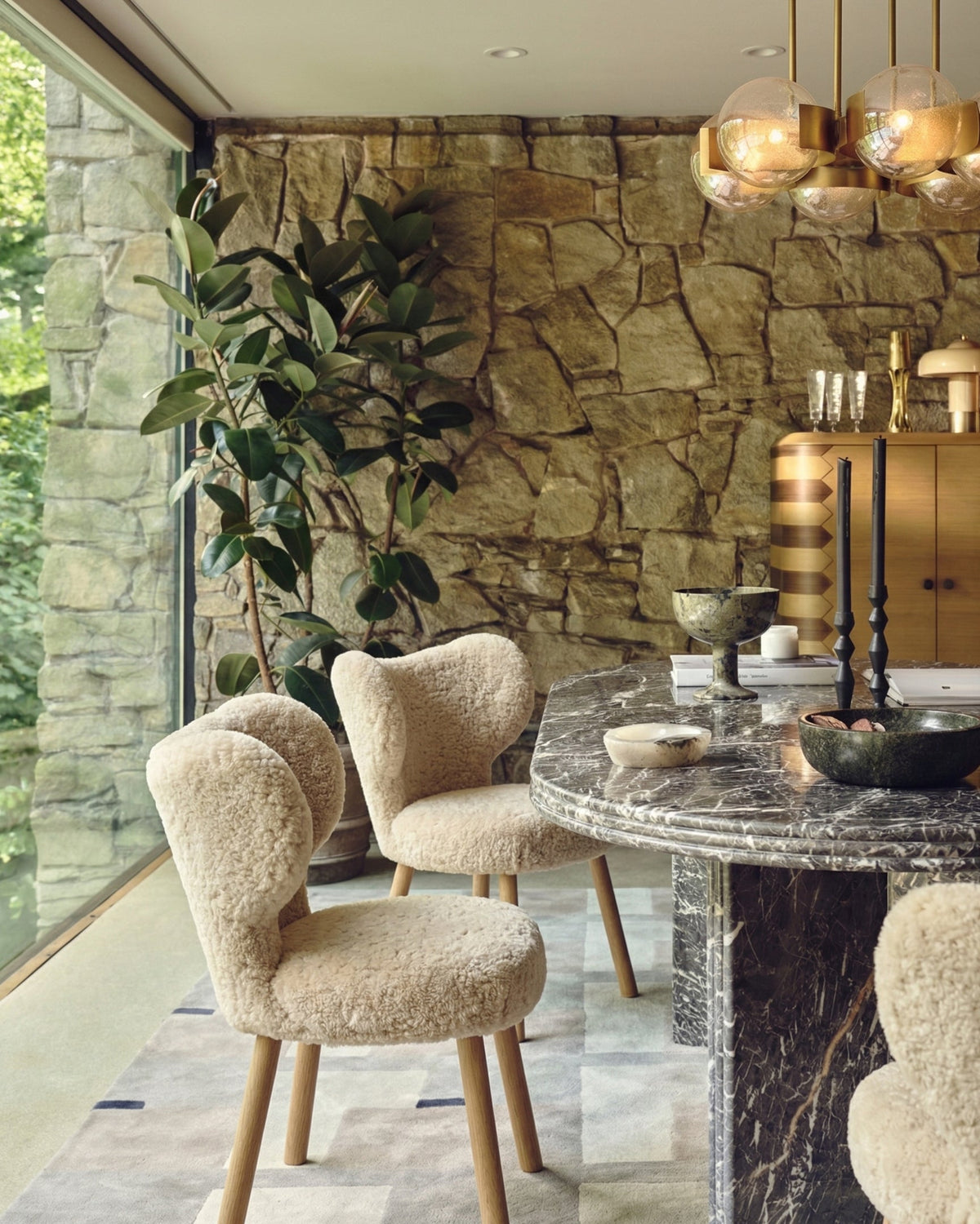 Wing 37™ Dining Chair | Cream Sherpa and Oak